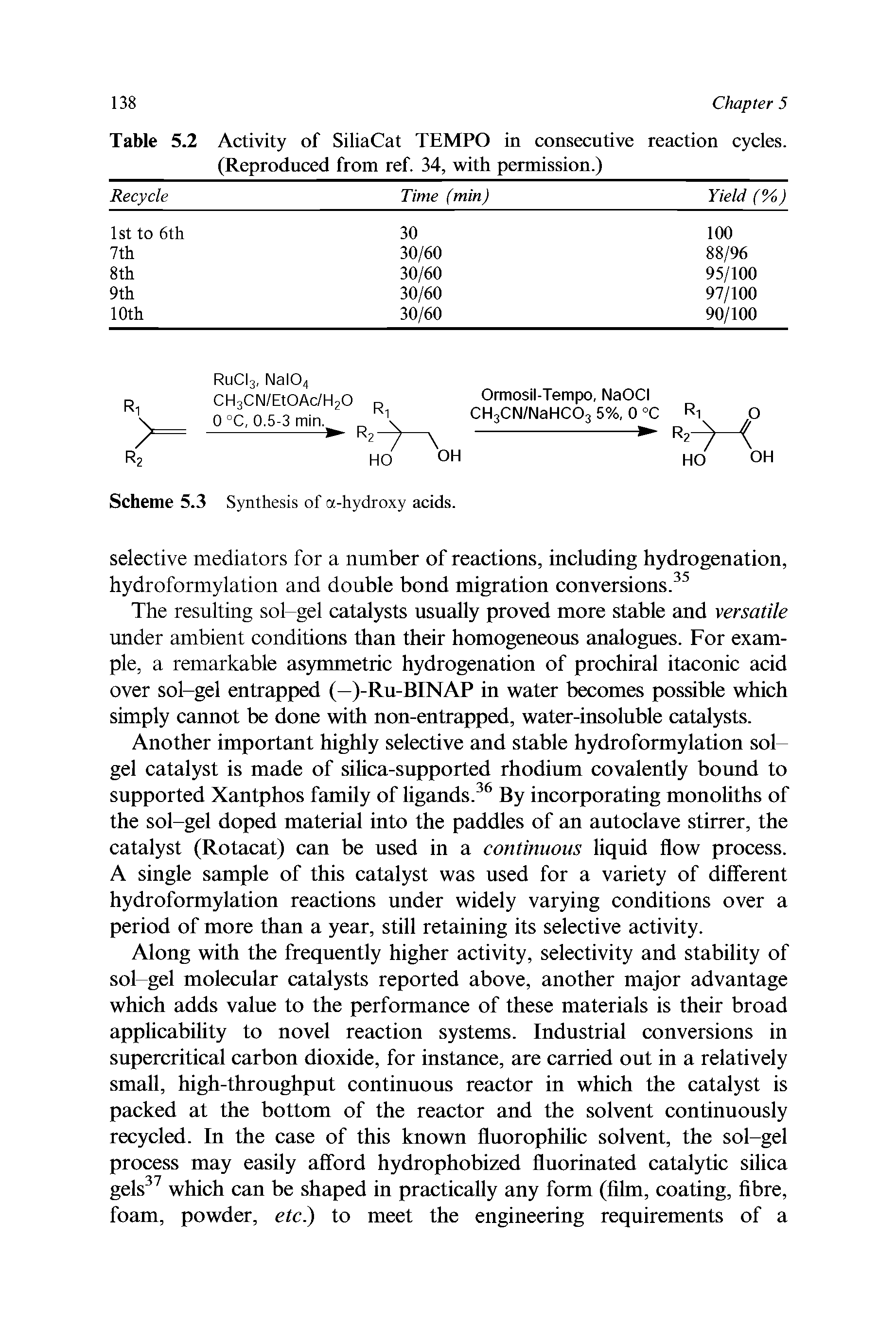 Table 5.2 Activity of SiliaCat TEMPO in consecutive reaction cycles.