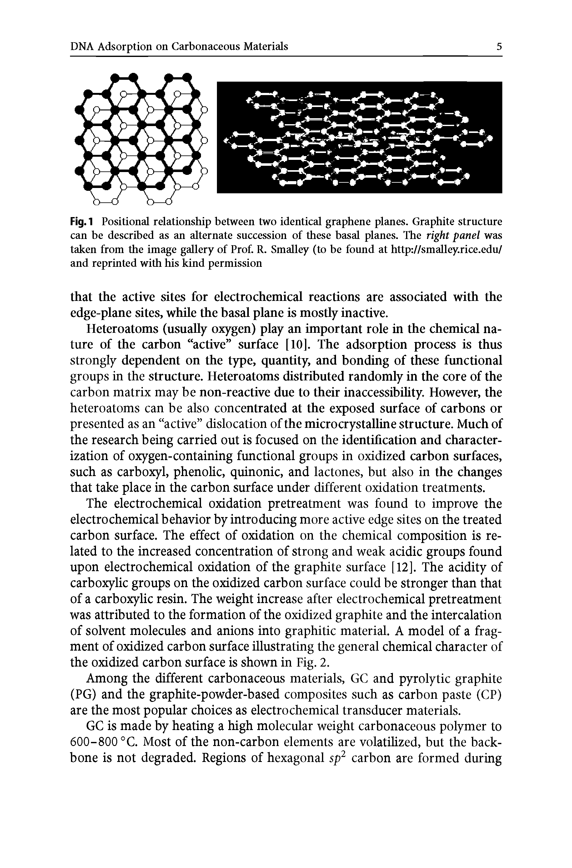 Fig.1 Positional relationship between two identical graphene planes. Graphite structiu e can be described as an alternate succession of these basal planes. The right panel was taken from the image gallery of Prof. R. Smalley (to be foimd at http //smalley.rice.edu/ and reprinted with his kind permission...