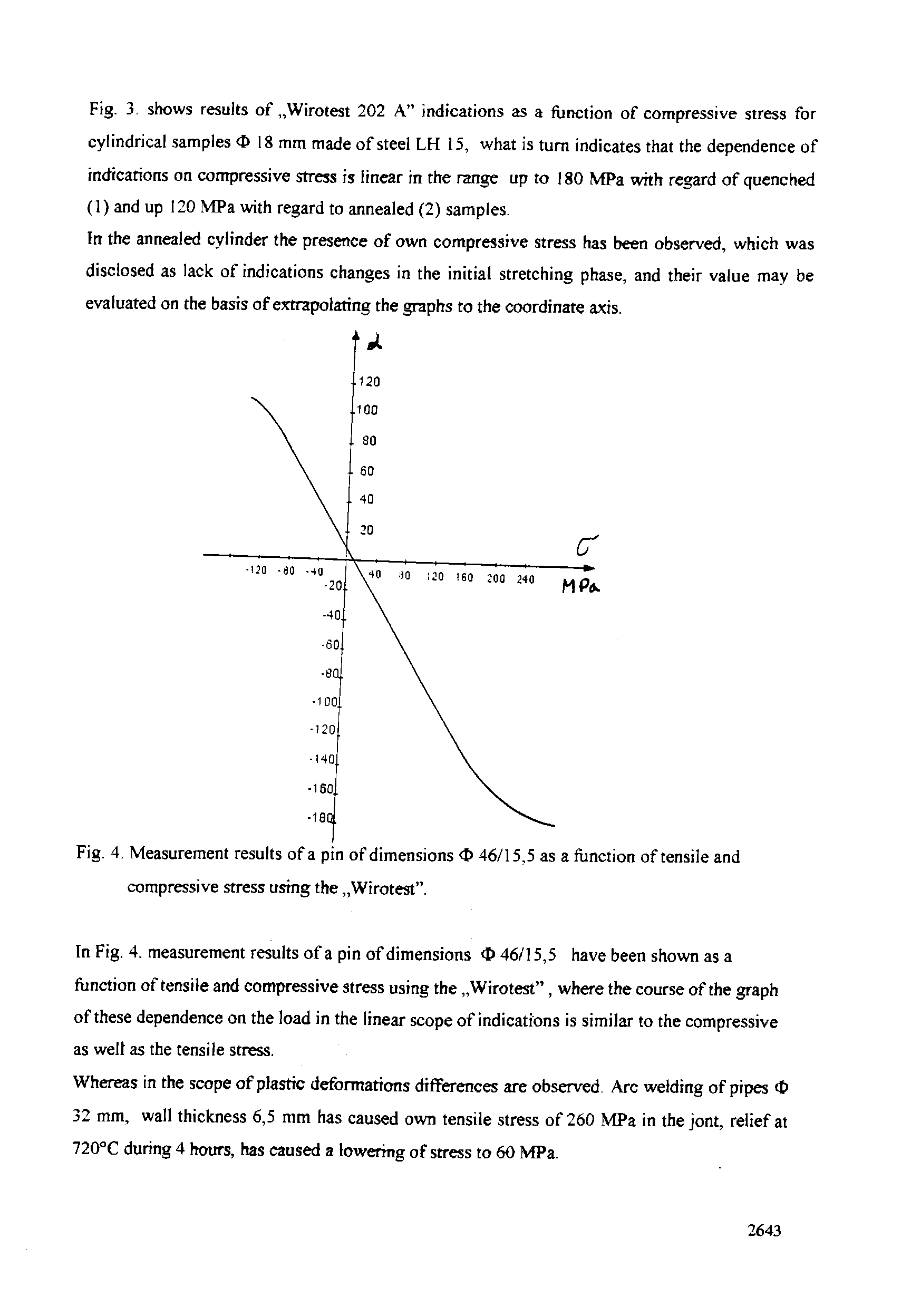 Fig. 4. Measurement results of a pin of dimensions <I> 46/15,5 as a function of tensile and compressive stress using the Wirotest .