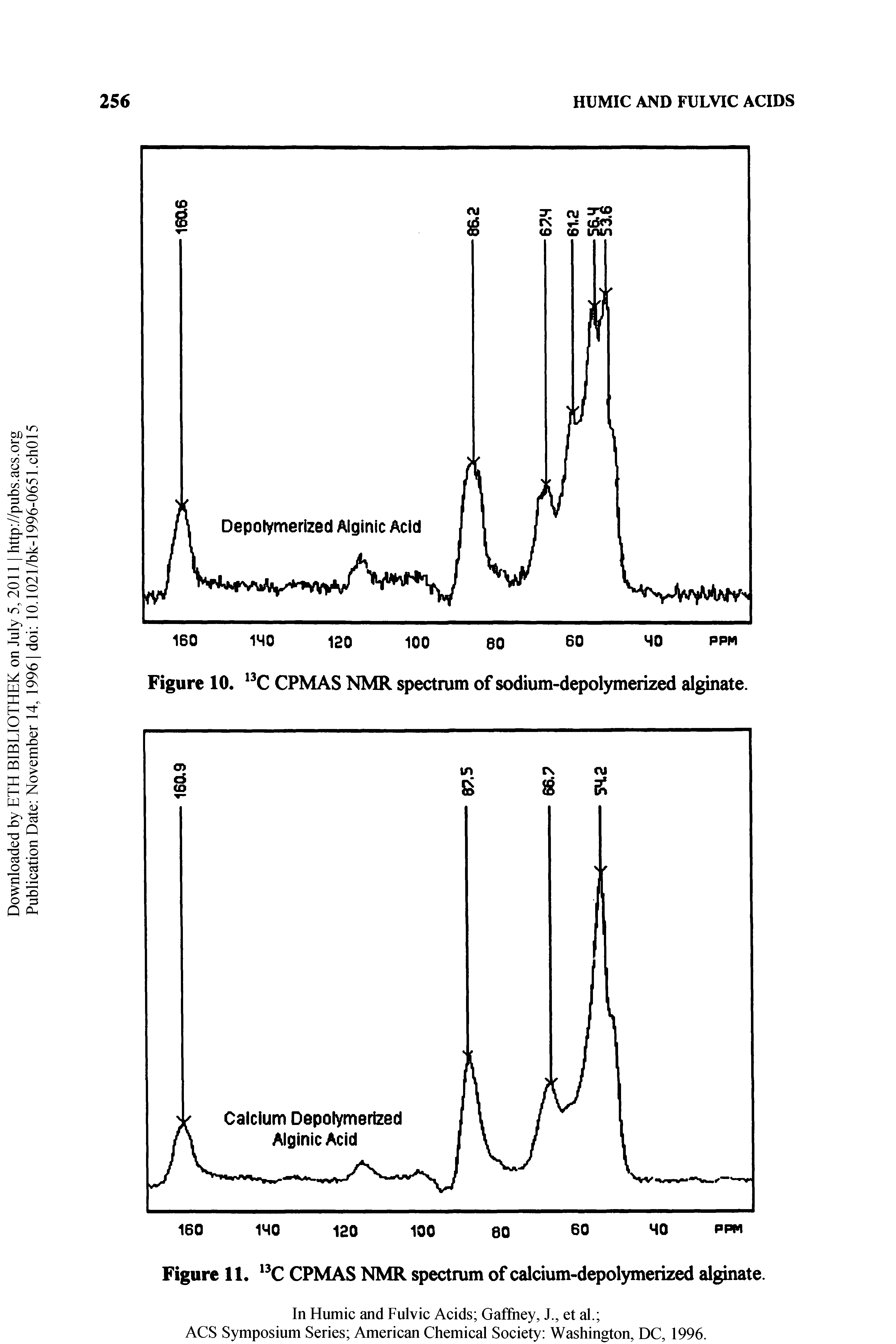 Figure 11, CPMAS NMR spectrum of calcium-depolymerized alginate.