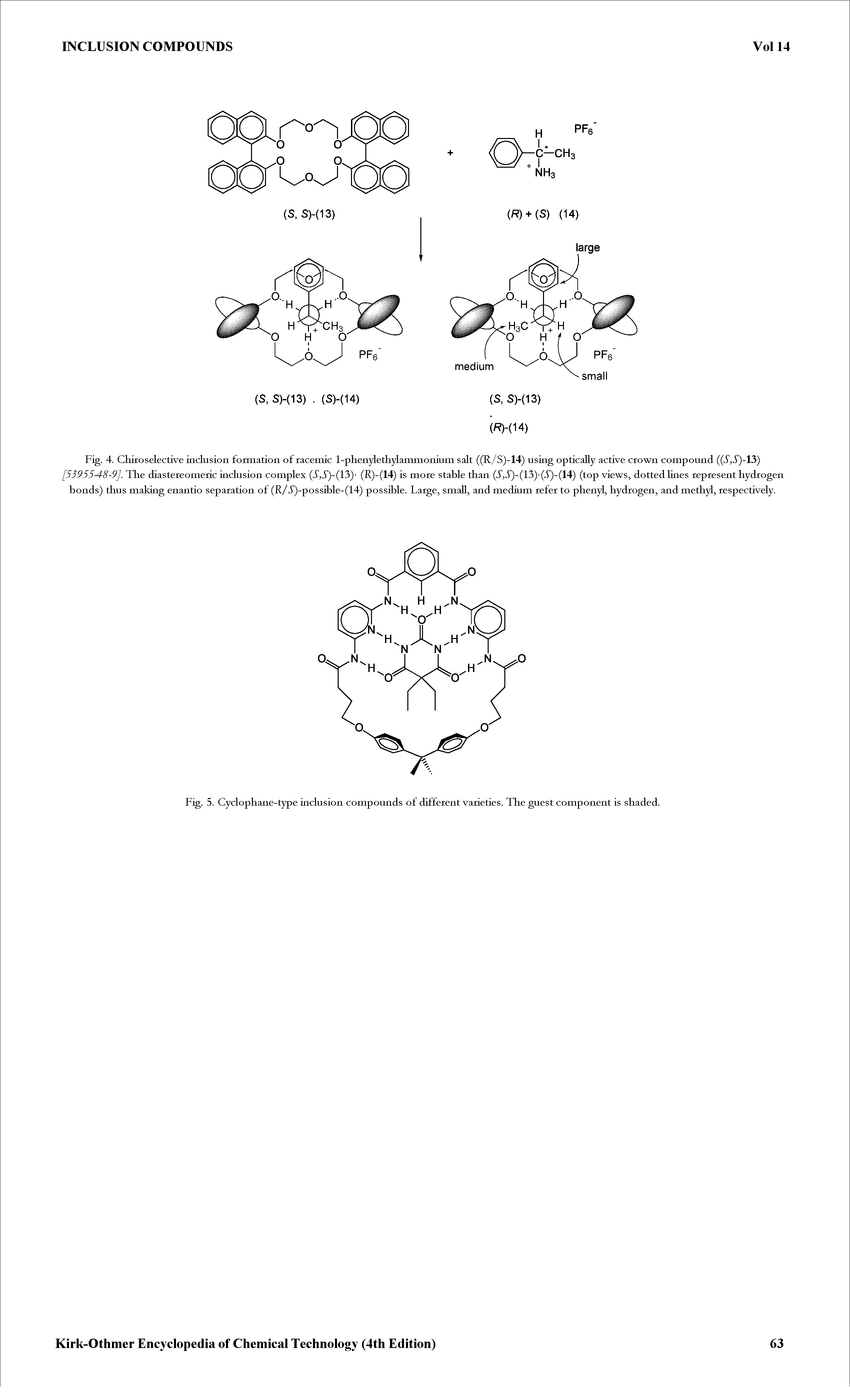 Fig. 5. Cyclophane-type inclusion compounds of different varieties. The guest component is shaded.