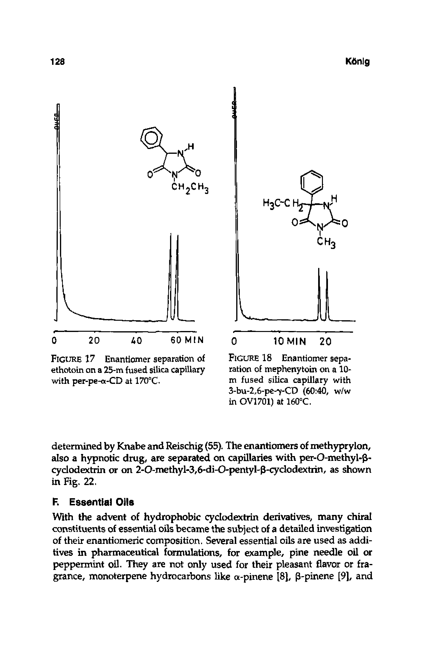 Figure 18 Enantiomer separation of mephenytoin on a 10-m fused silica capillary with 3-bu-2,6-pe-y-CD 60 40, w/w in OV1701) at 160 C.