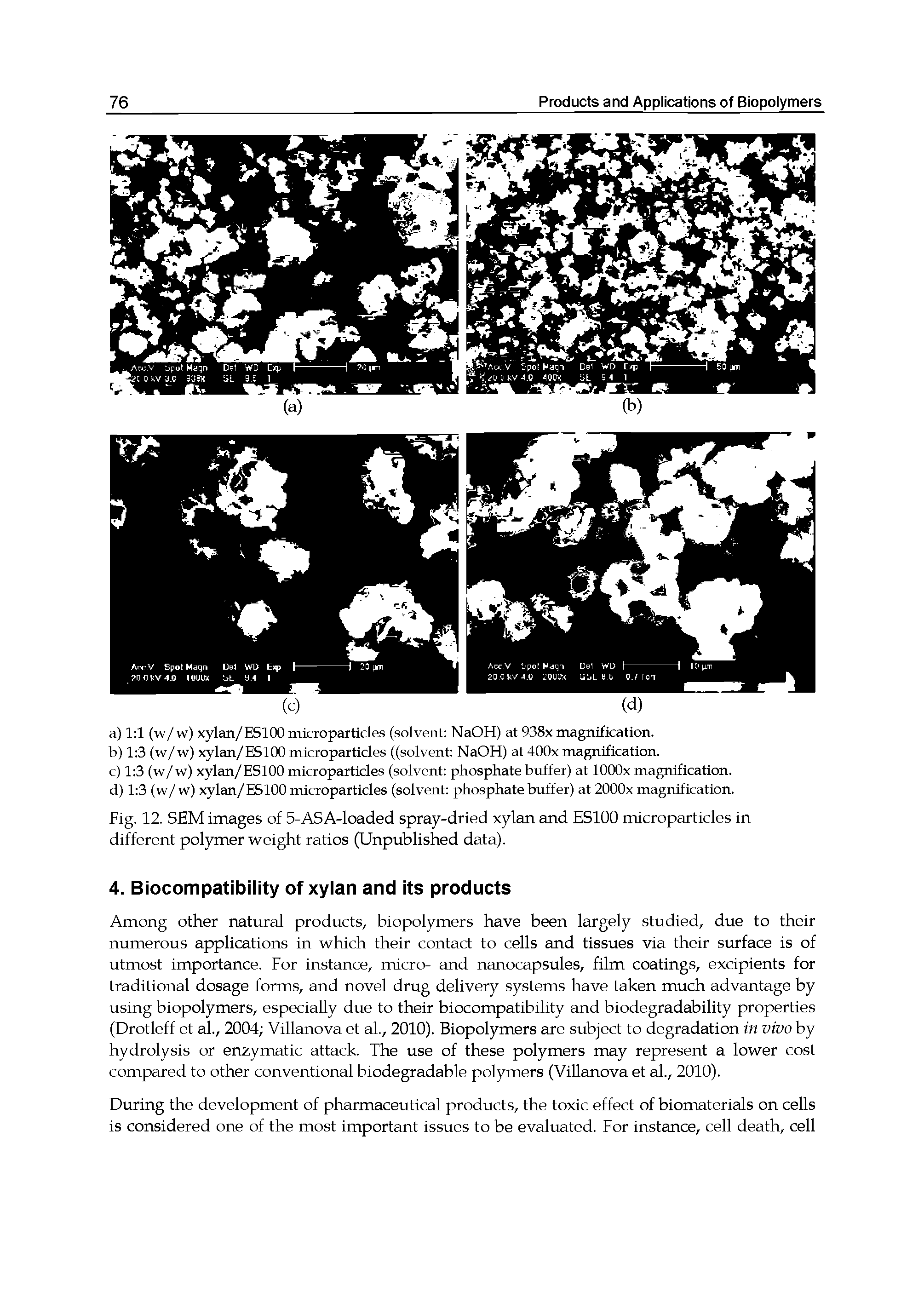 Fig. 12. SEM images of 5-ASA-loaded spray-dried xylan and ESIOO microparticles in different polymer weight ratios (Unpublished data).