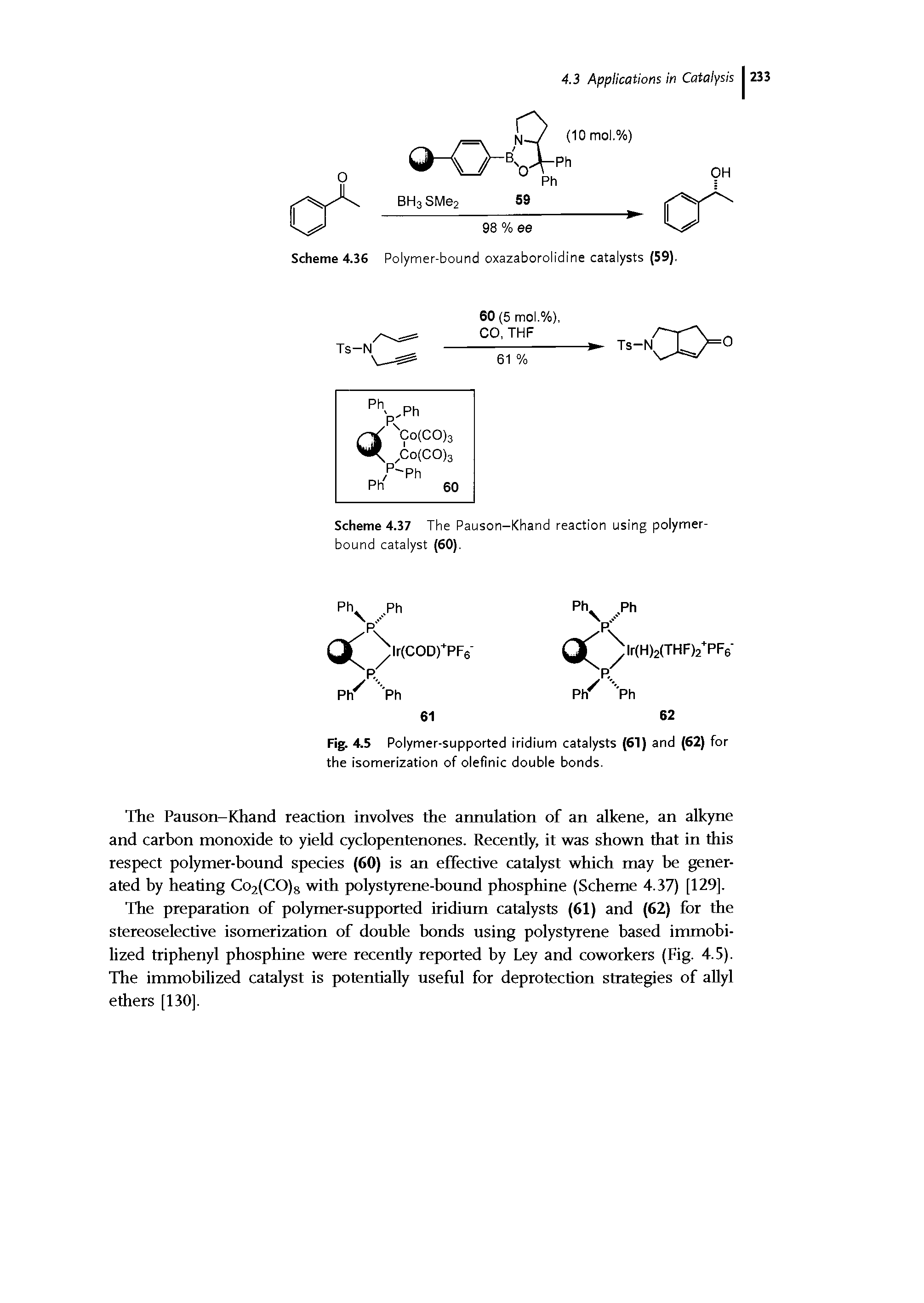 Scheme 4.37 The Pauson-Khand reaction using polymer-bound catalyst (60).