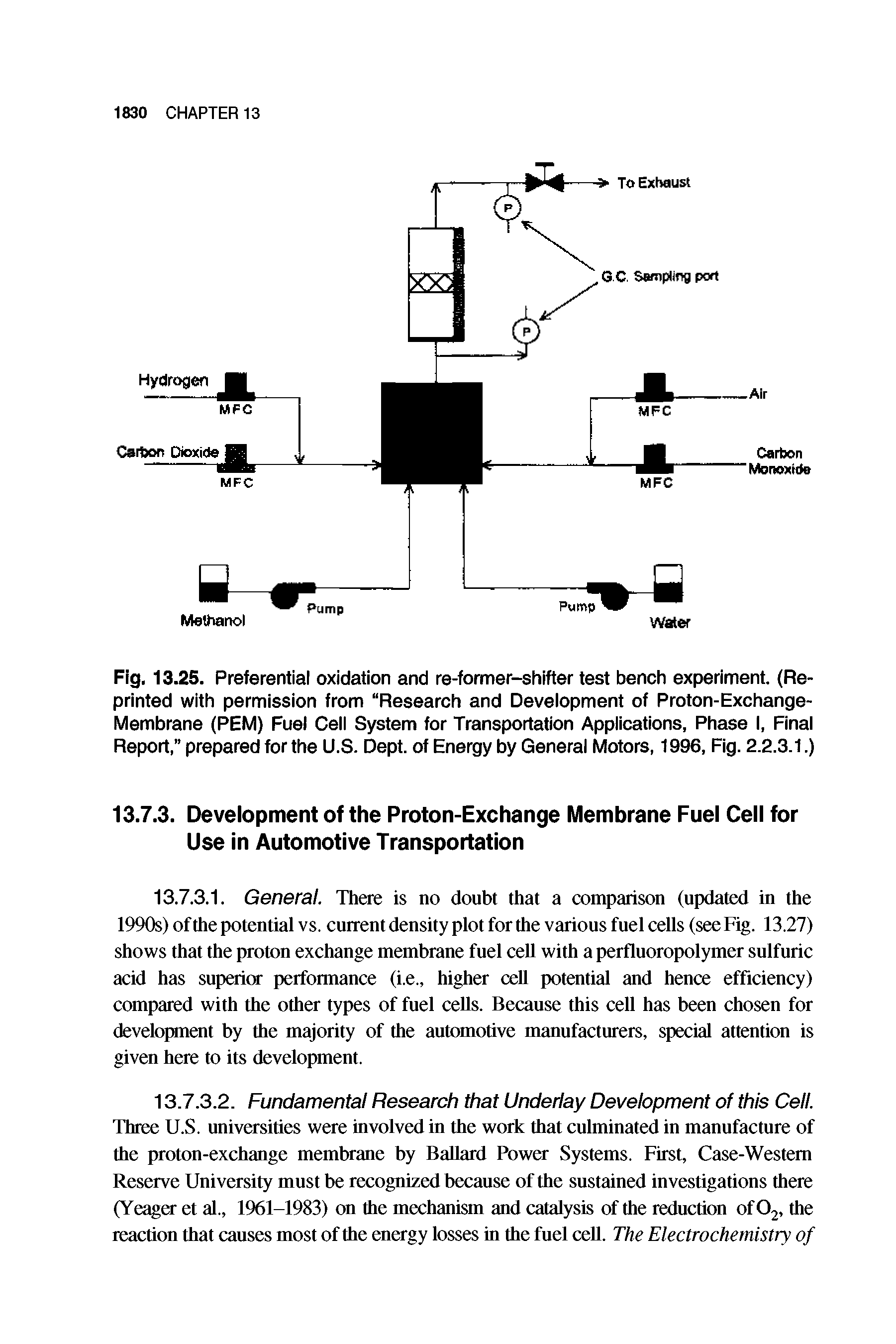 Fig. 13.25. Preferential oxidation and re-former-shifter test bench experiment. (Reprinted with permission from Research and Development of Proton-Exchange-Membrane (PEM) Fuel Cell System for Transportation Applications, Phase I, Final Report, prepared for the U.S. Dept, of Energy by General Motors, 1996, Fig. 2.2.3.1.)...