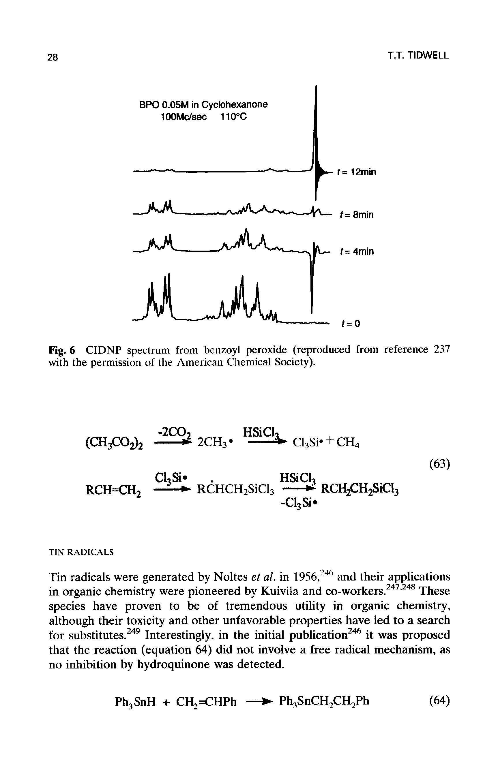 Fig. 6 CIDNP spectrum from benzoyl peroxide (reproduced from reference 237 with the permission of the American Chemical Society).