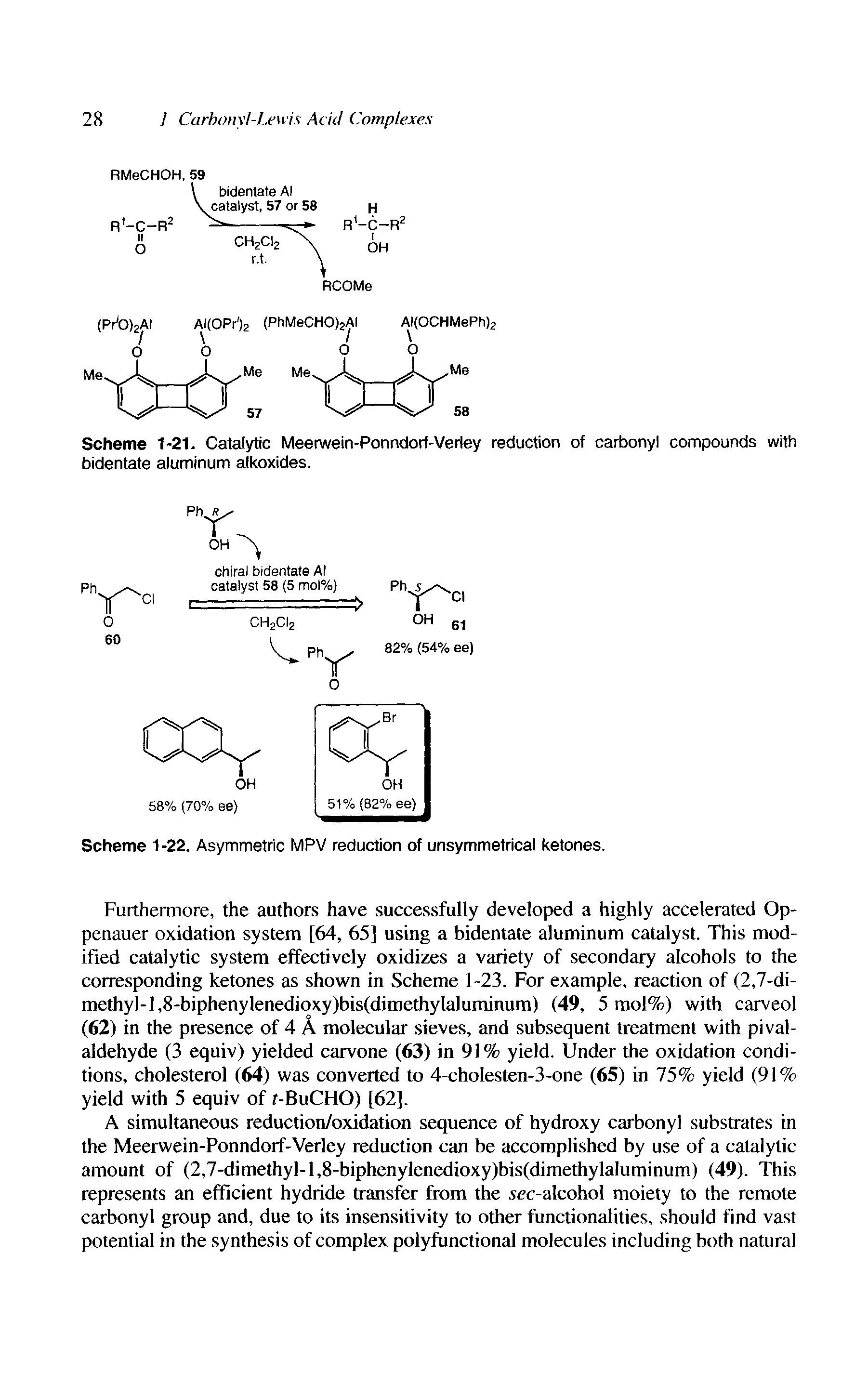 Scheme 1-21. Catalytic Meerwein-Ponndorf-Verley reduction of carbonyl compounds with bidentate aluminum alkoxides.