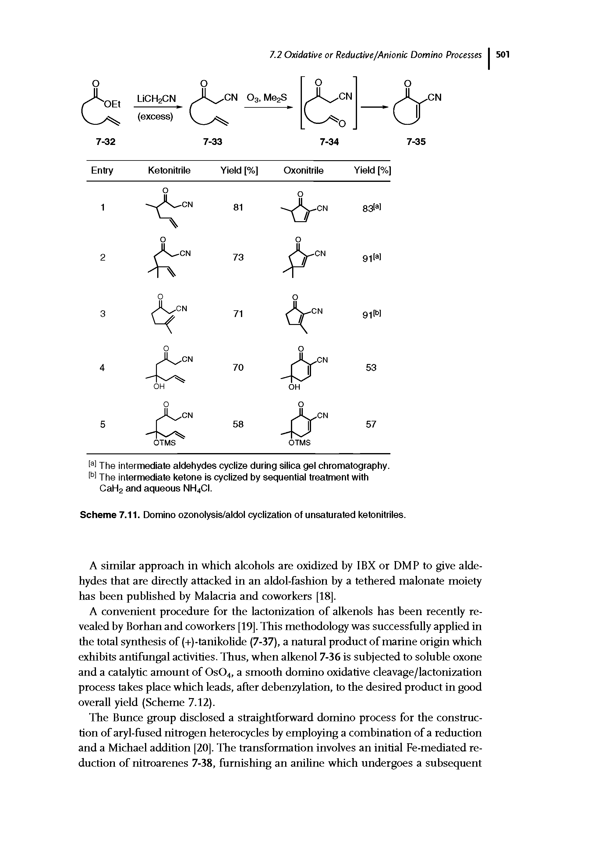 Scheme 7.11. Domino ozonolysis/aldol cyclization of unsaturated ketonitriles.