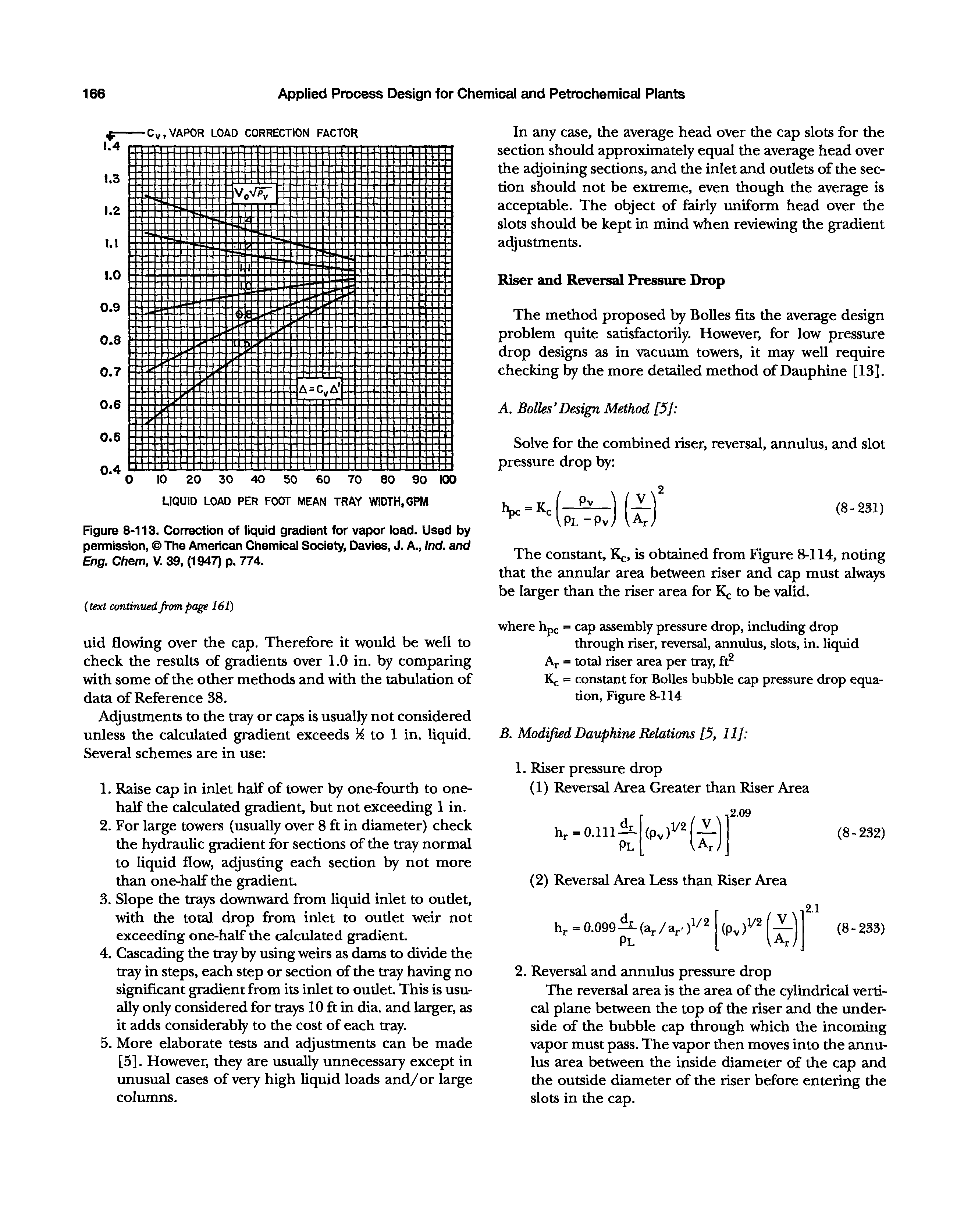 Figure 8-113. Correction of liquid gradient for vapor load. Used by permission, The American Chemical Society, Davies, J. A., Ind. and Eng. Cham, V. 39, (1947) p. 774.