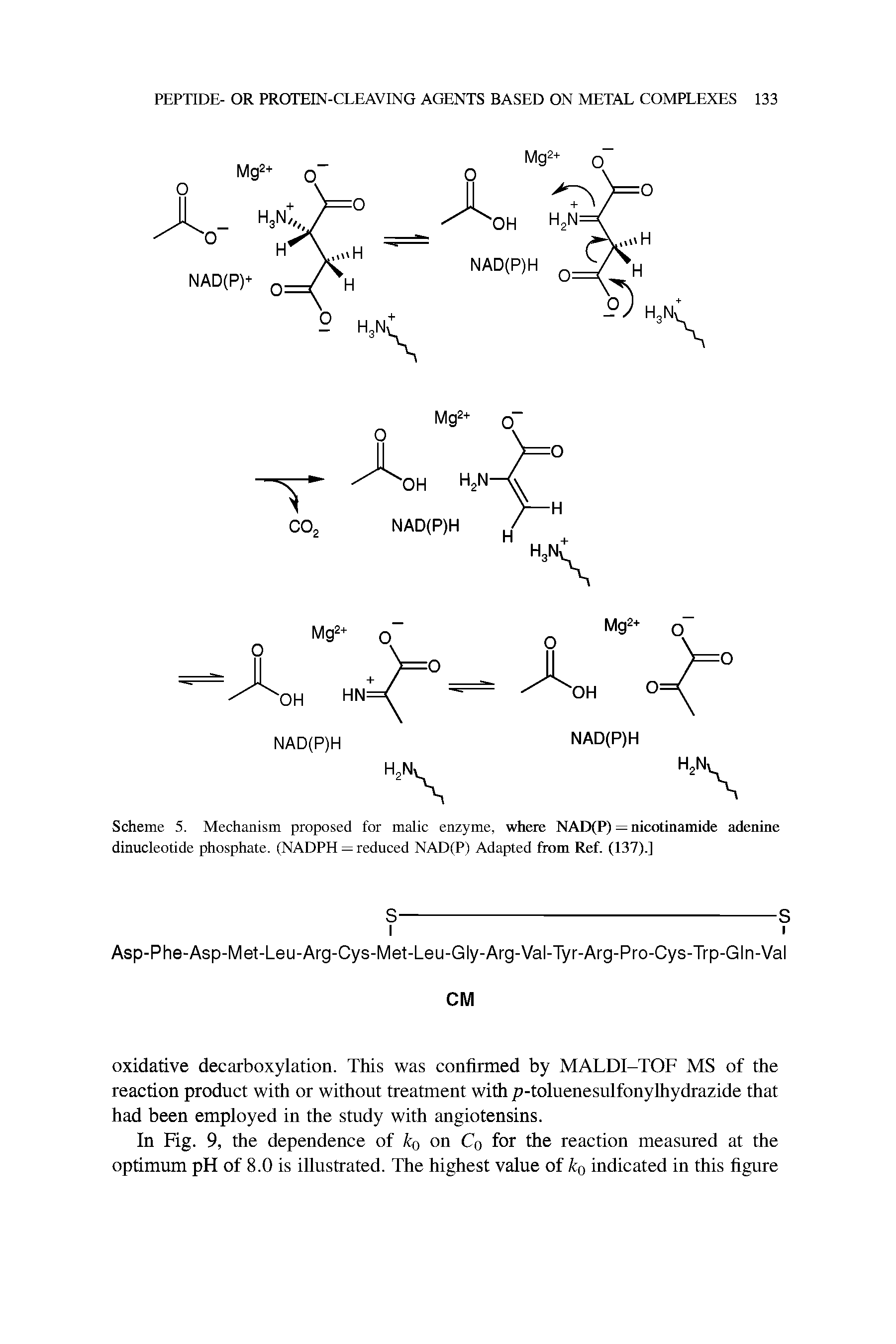 Scheme 5. Mechanism proposed for malic enzyme, where NAD(P) = nicotinamide adenine dinucleotide phosphate. (NADPH = reduced NAD(P) Adapted from Ref. (137).]...