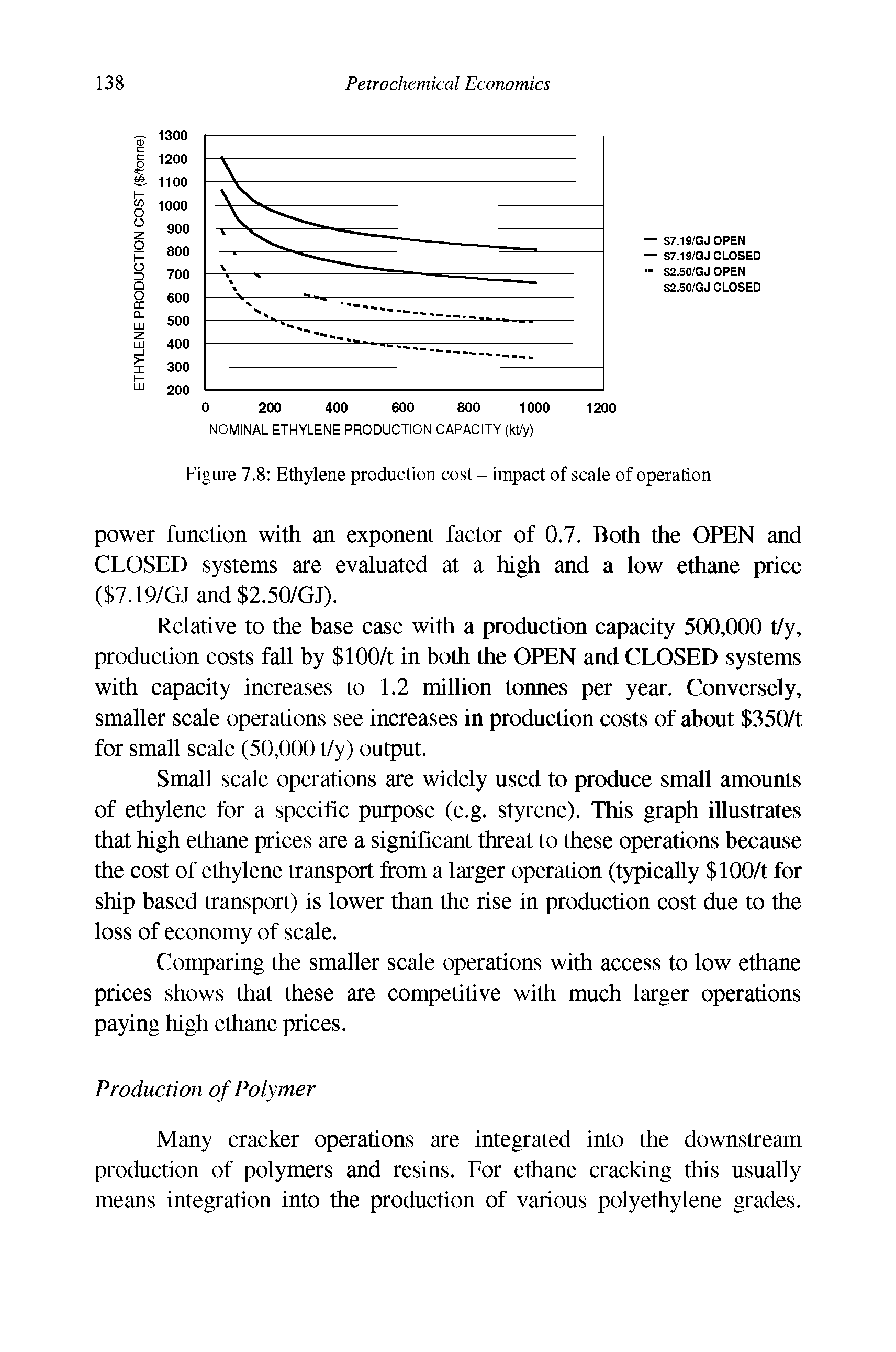 Figure 7.8 Ethylene production cost - impact of scale of operation...