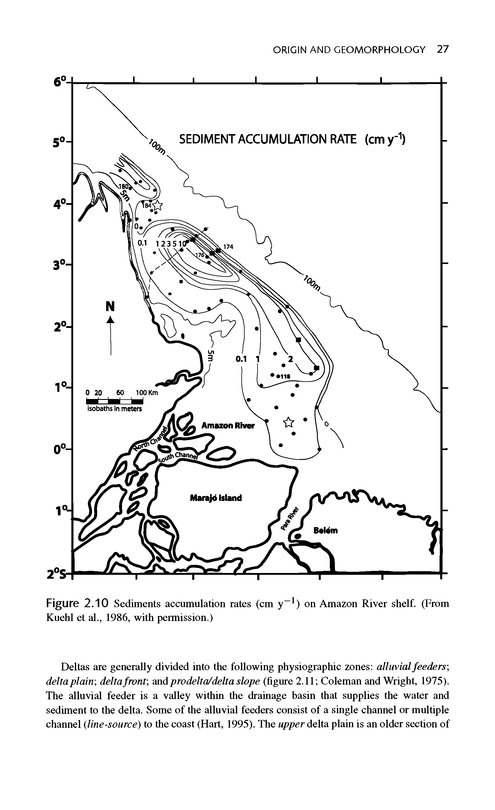 Figure 2.10 Sediments accumulation rates (cm y 1) on Amazon River shelf. (From Kuehl et al., 1986, with permission.)...