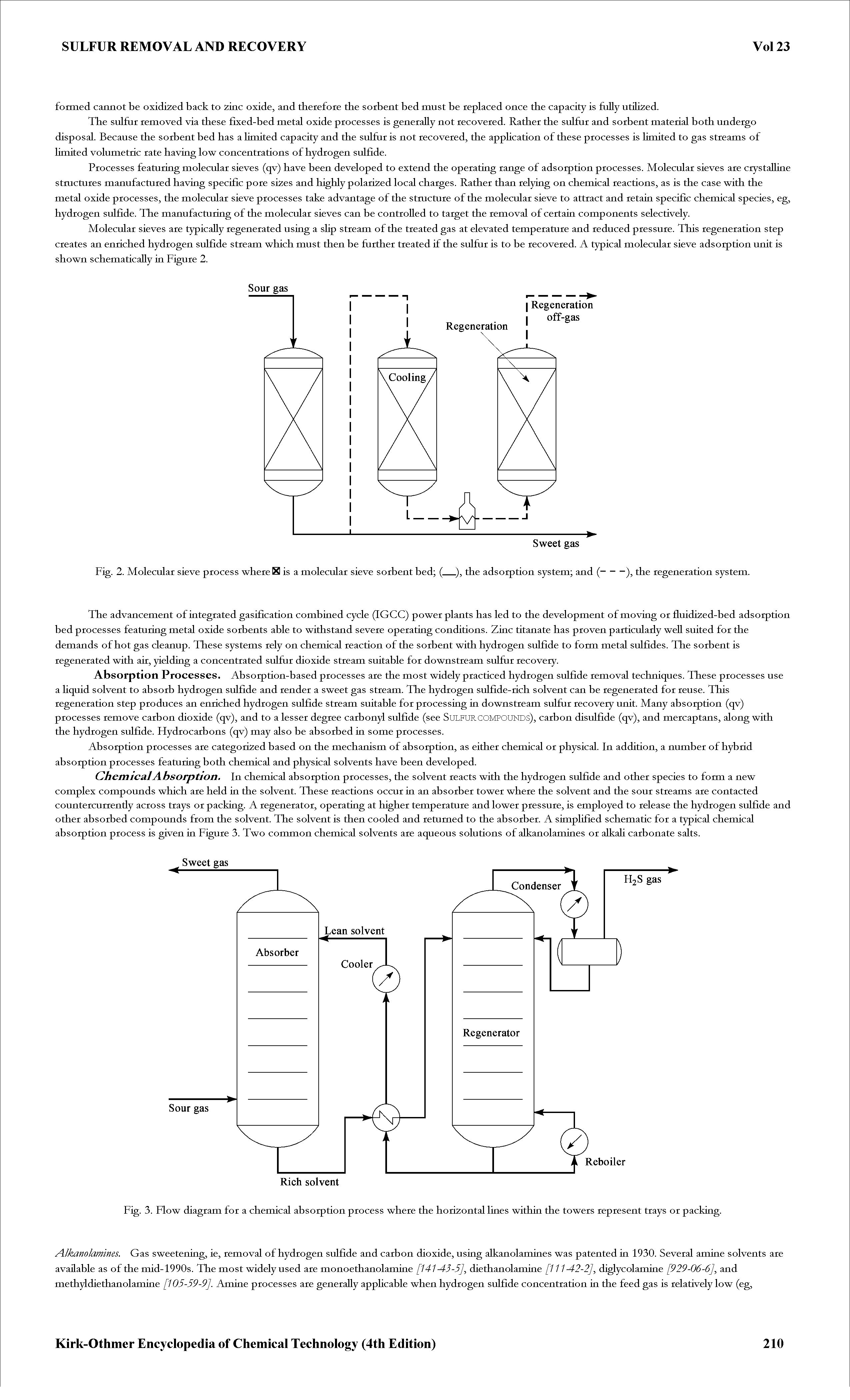 Fig. 3. Flow diagram for a chemical absorption process where the horizontal lines within the towers represent trays or packing.