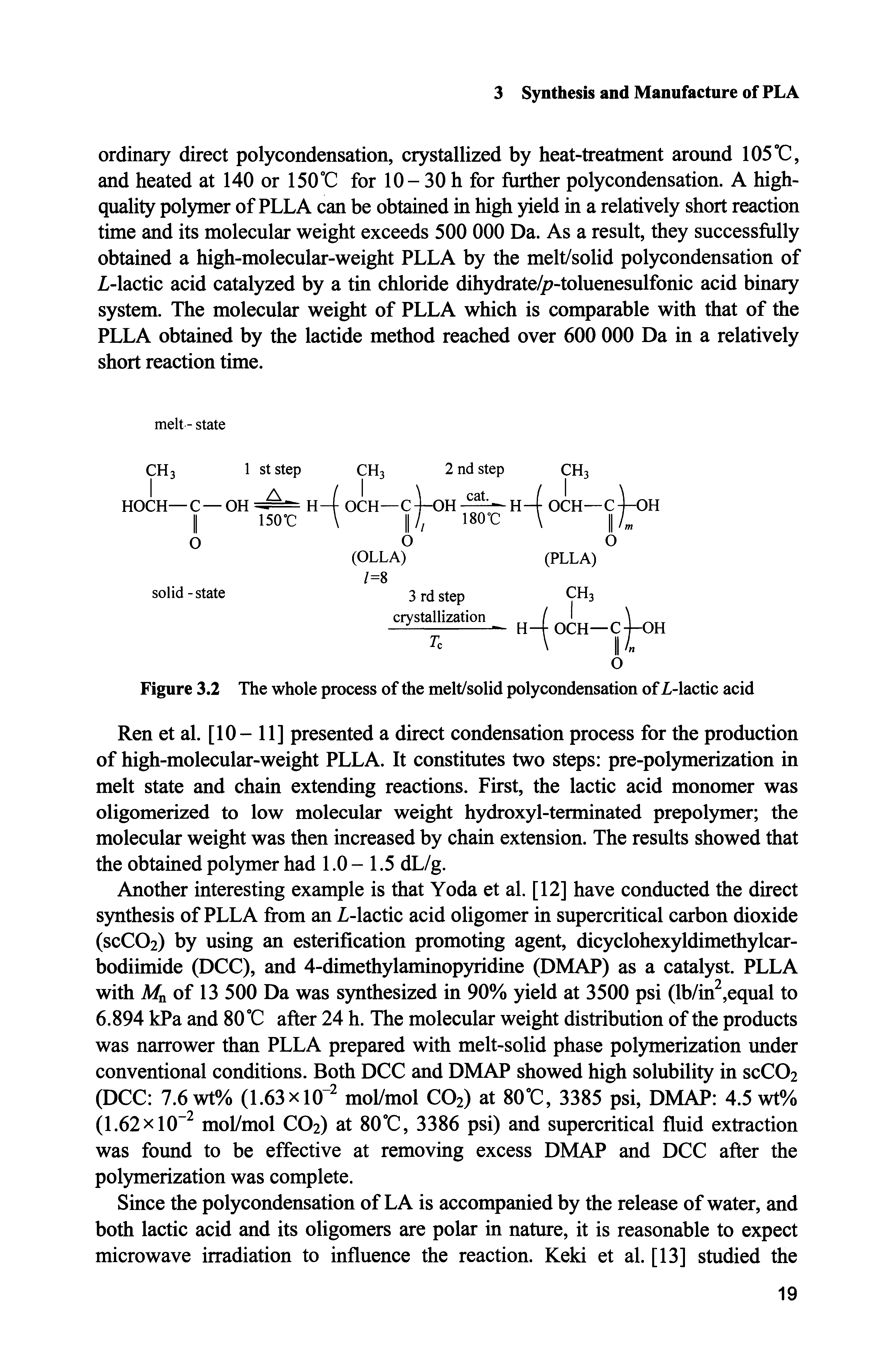 Figure 3.2 The whole process of the melt/solid polycondensation of L-lactic acid...