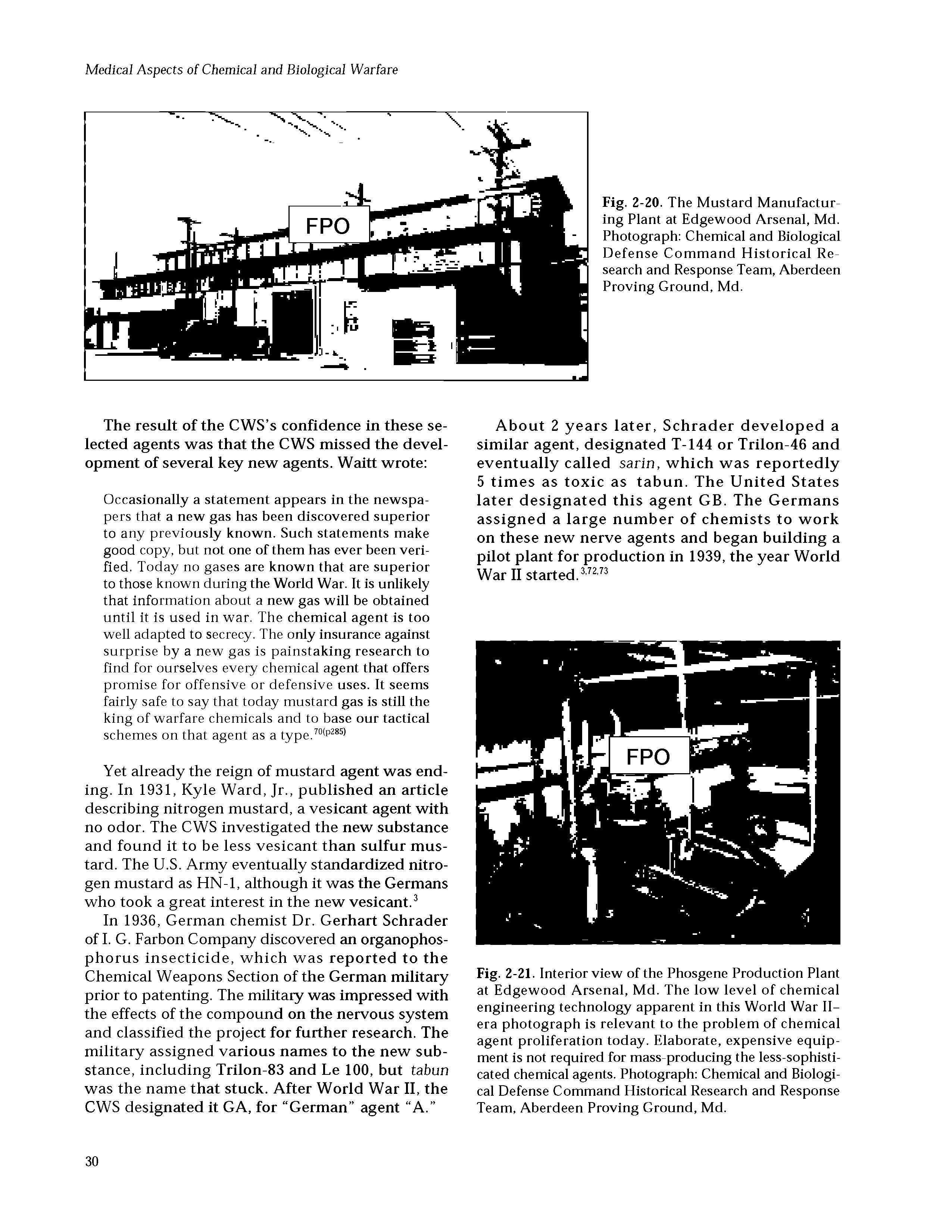 Fig. 2-20. The Mustard Manufacturing Plant at Edgewood Arsenal, Md. Photograph Chemical and Biological Defense Command Historical Research and Response Team, Aberdeen Proving Ground, Md.