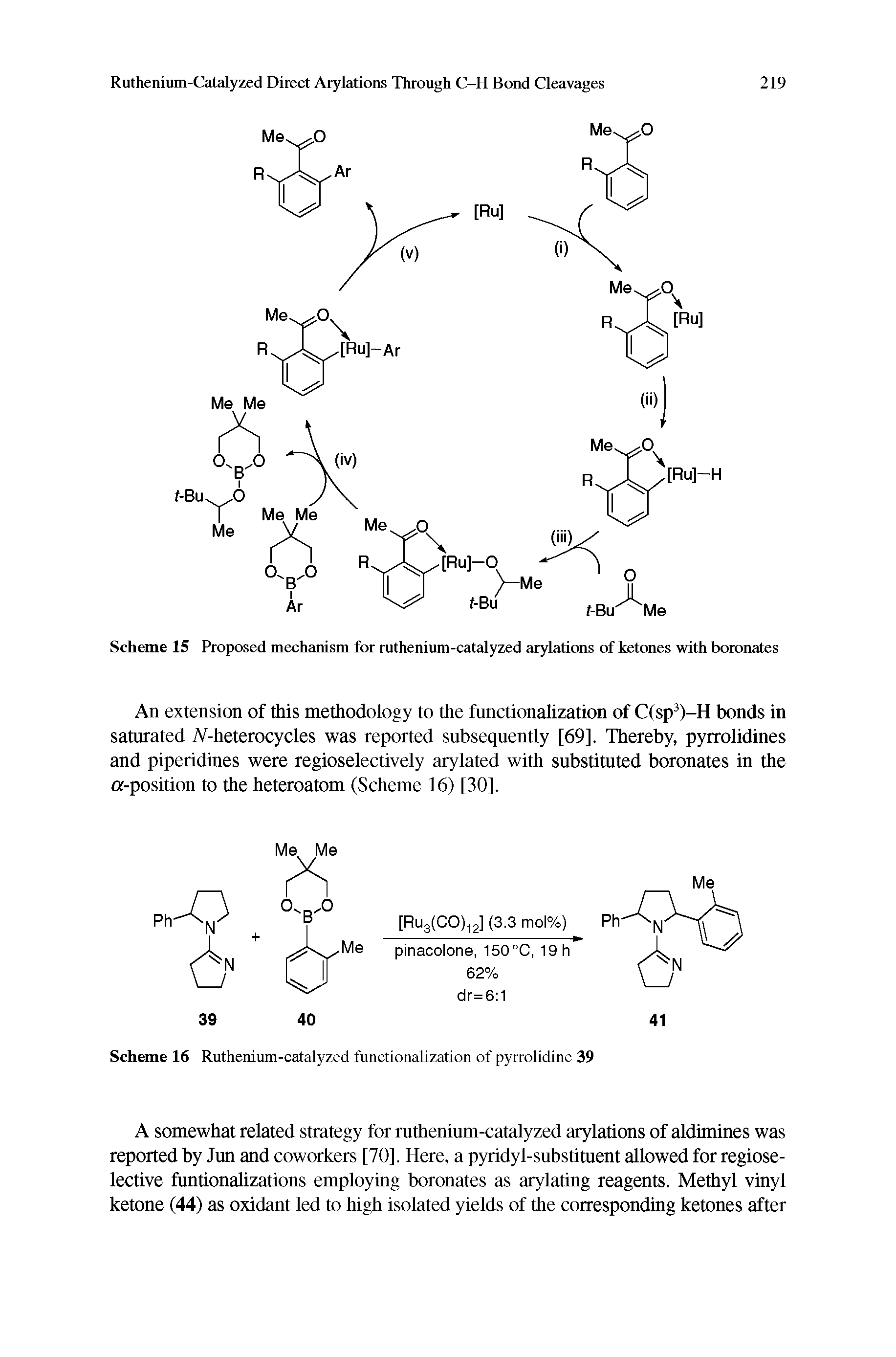 Scheme 15 Proposed mechanism for ruthenium-catalyzed arylations of ketones with boronates...
