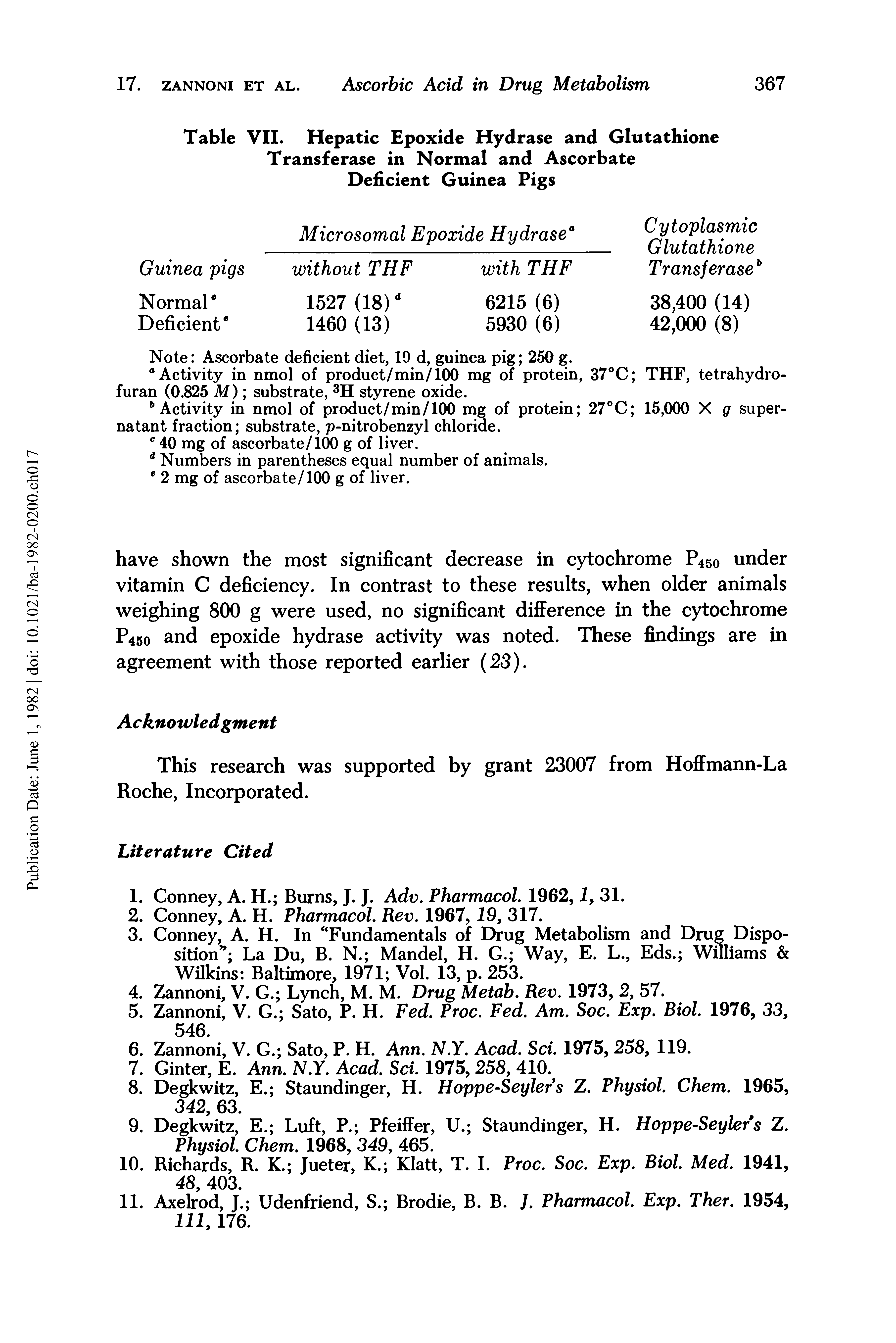 Table VII. Hepatic Epoxide Hydrase and Glutathione Transferase in Normal and Ascorbate Deficient Guinea Pigs...