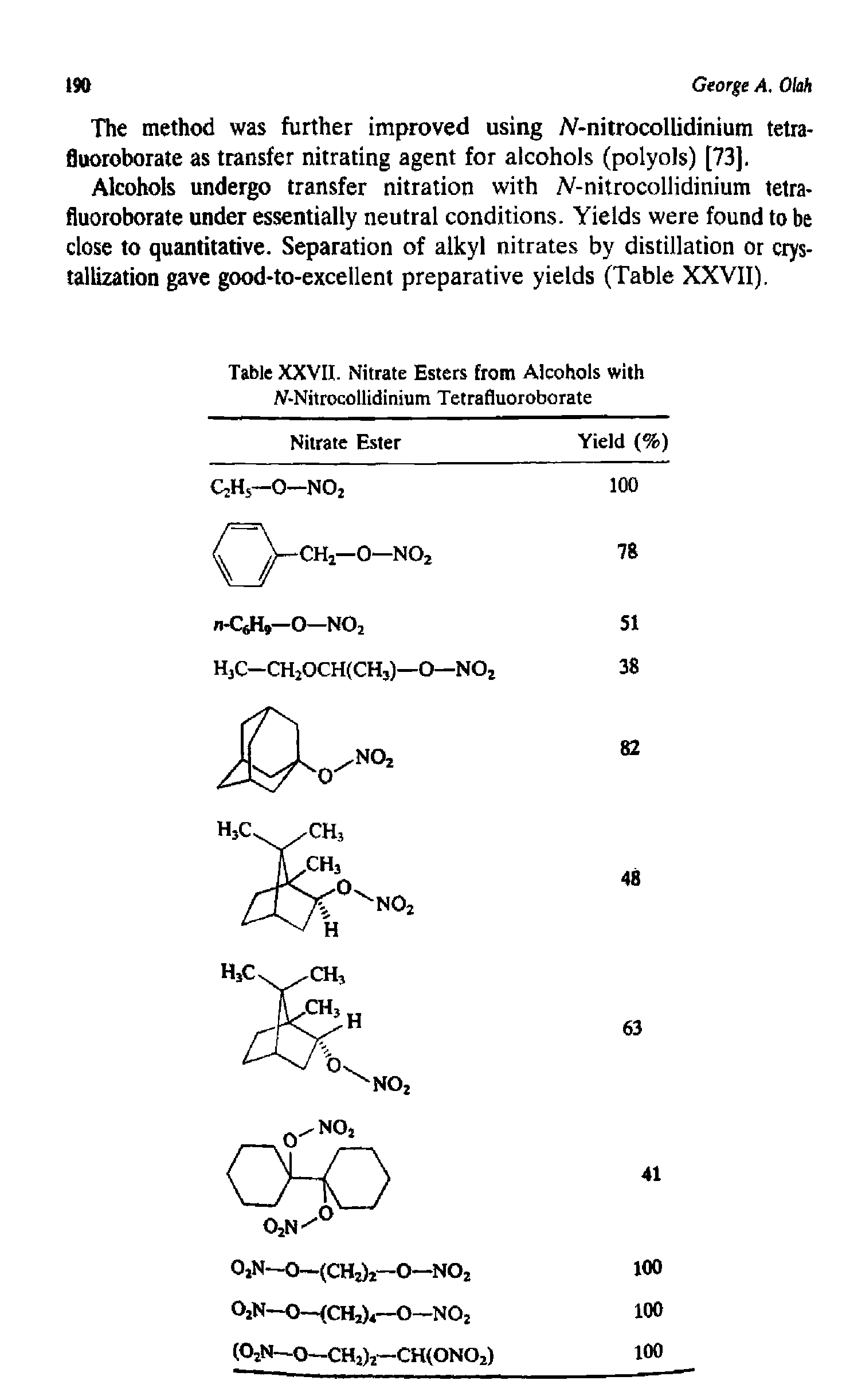Table XXVII. Nitrate Esters from Alcohols with JV-Nitrocollidinium Tctrafluoroborate...