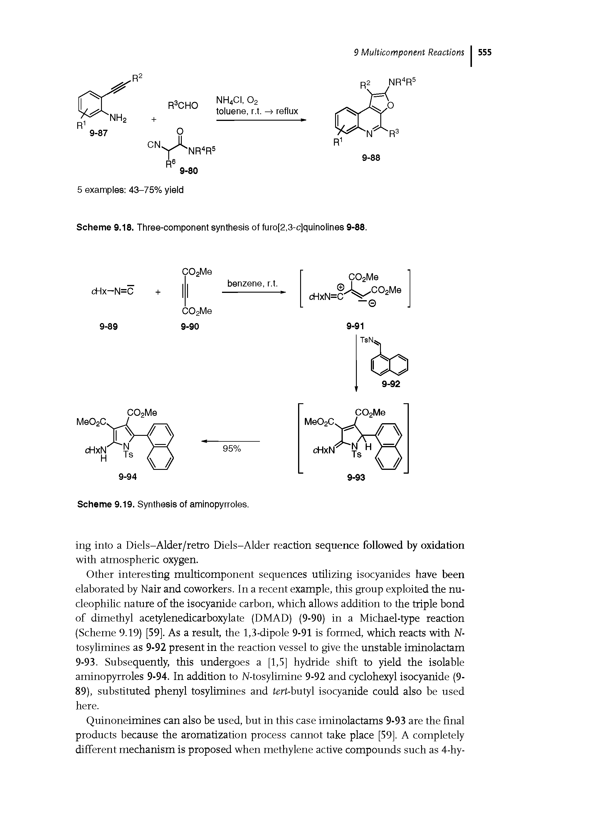 Scheme 9.18. Three-component synthesis of furo[2,3-c]quinolines 9-88.