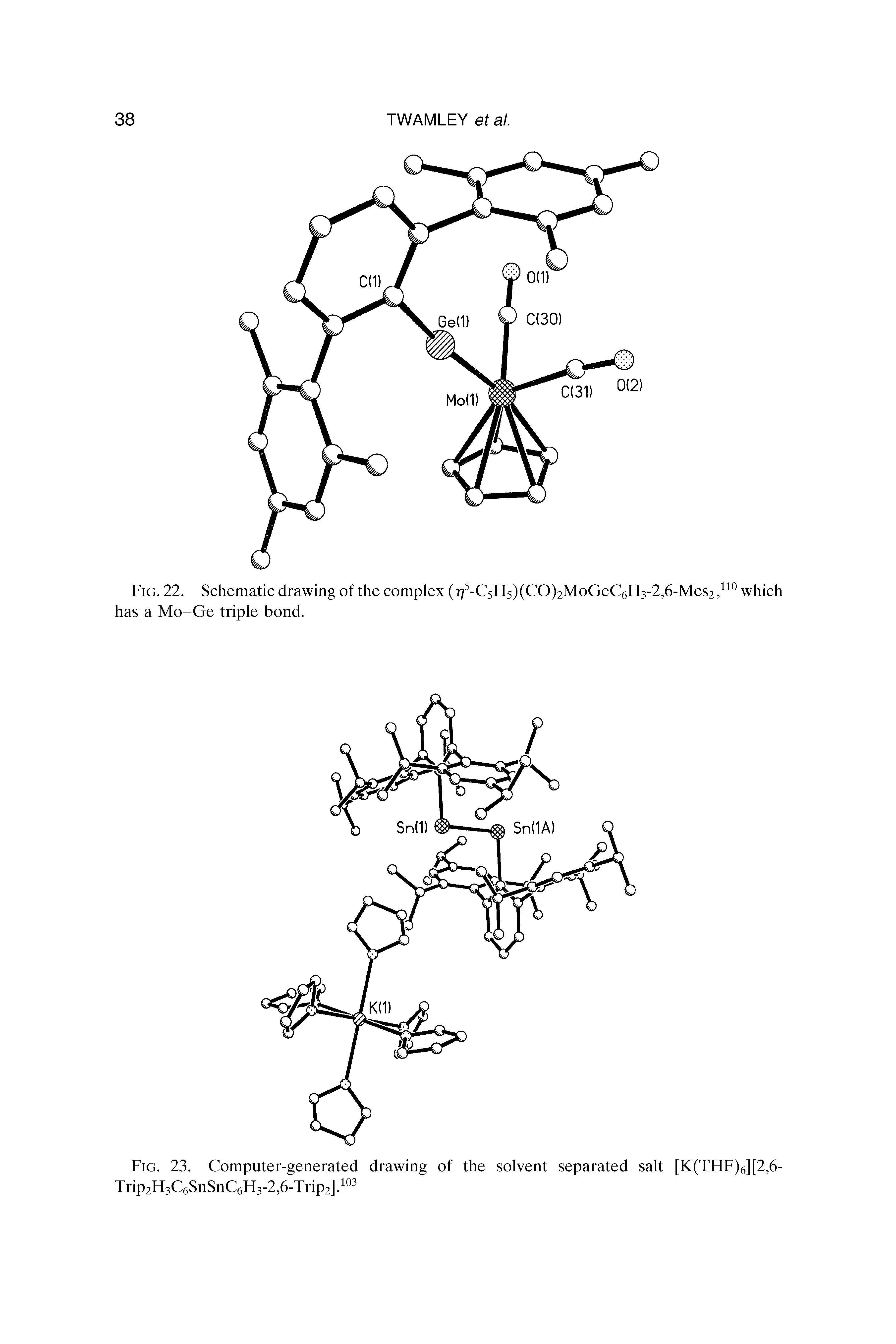 Fig. 23. Computer-generated drawing of the solvent separated salt [K(THF)6][2,6-Trip2H3C6SnSnC6H3-2,6-Trip2].103...