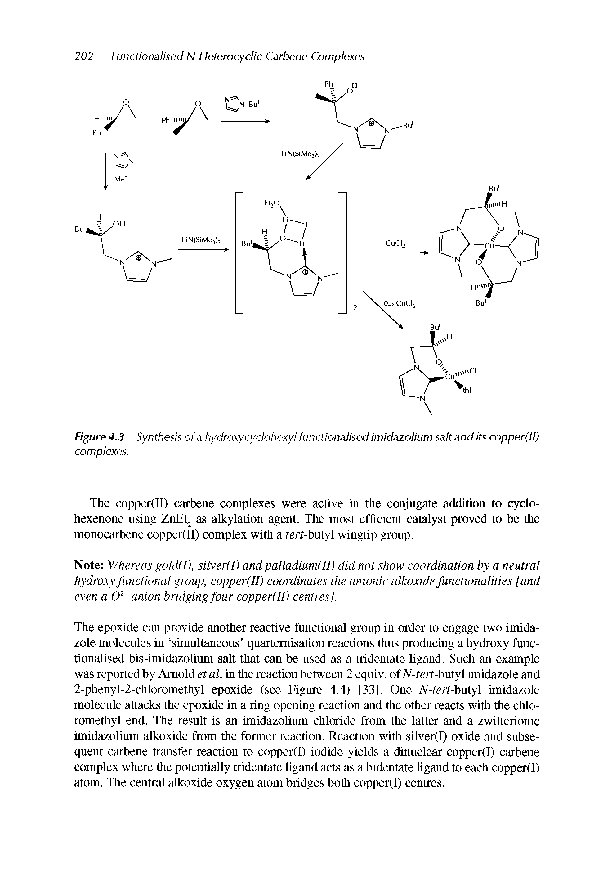 Figure 4.3 Synthesis of a hydroxy cyclohexyl functionalised imidazolium salt and its copperf II) complexes.