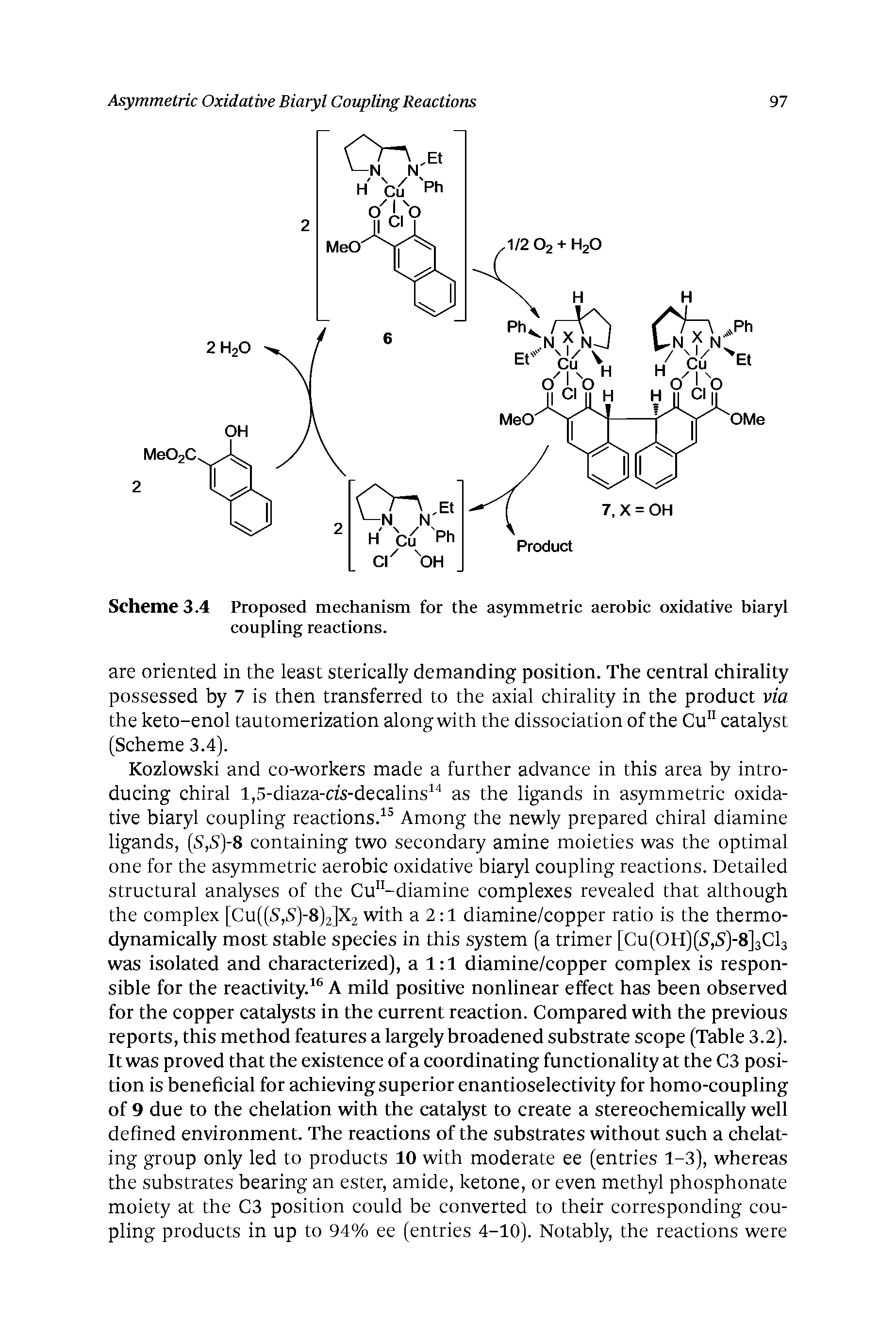 Scheme 3.4 Proposed mechanism for the asymmetric aerobic oxidative hiaryl coupling reactions.