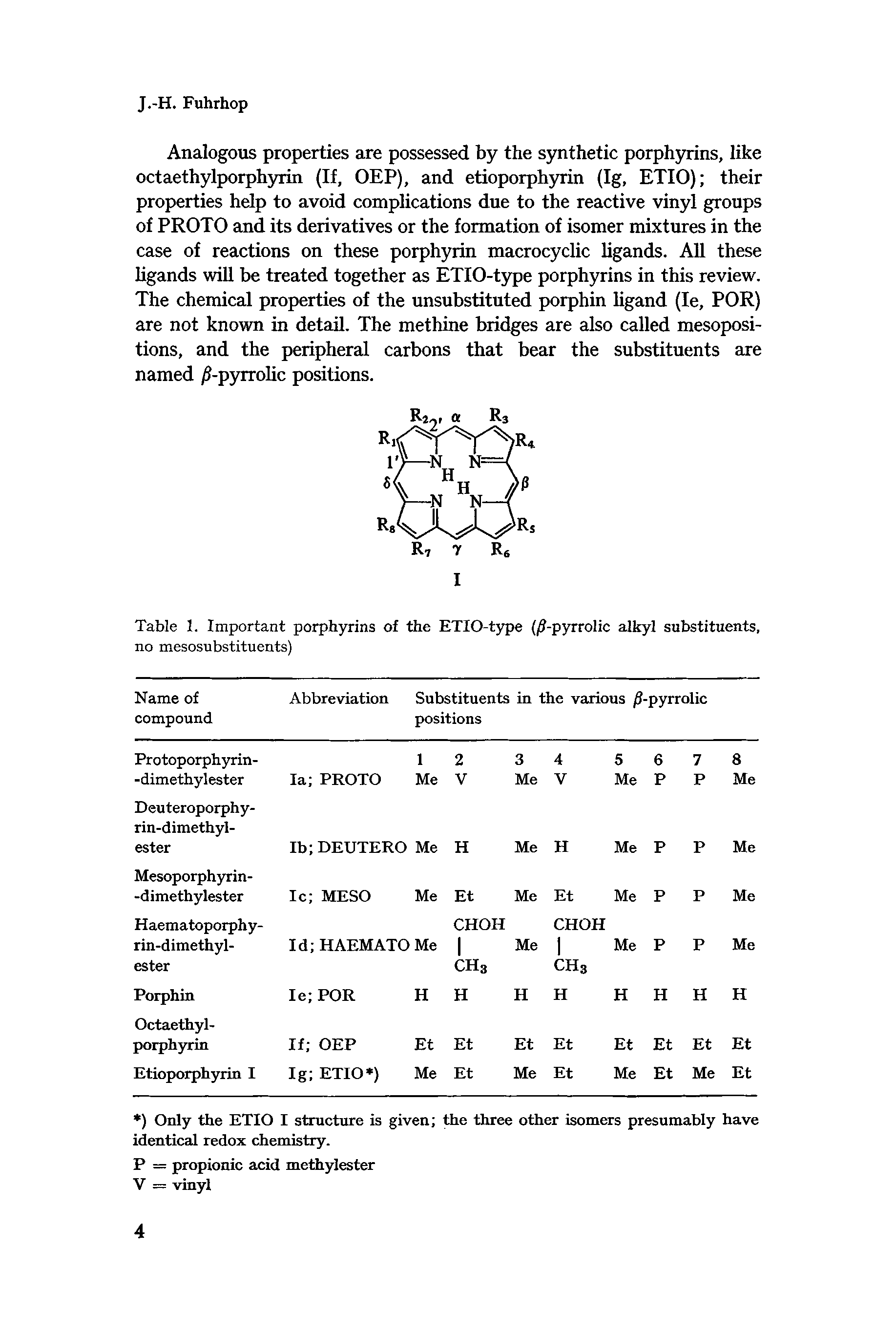 Table 1. Important porphyrins of the ETIO-type (/ -pyrrolic alkyl substituents,...