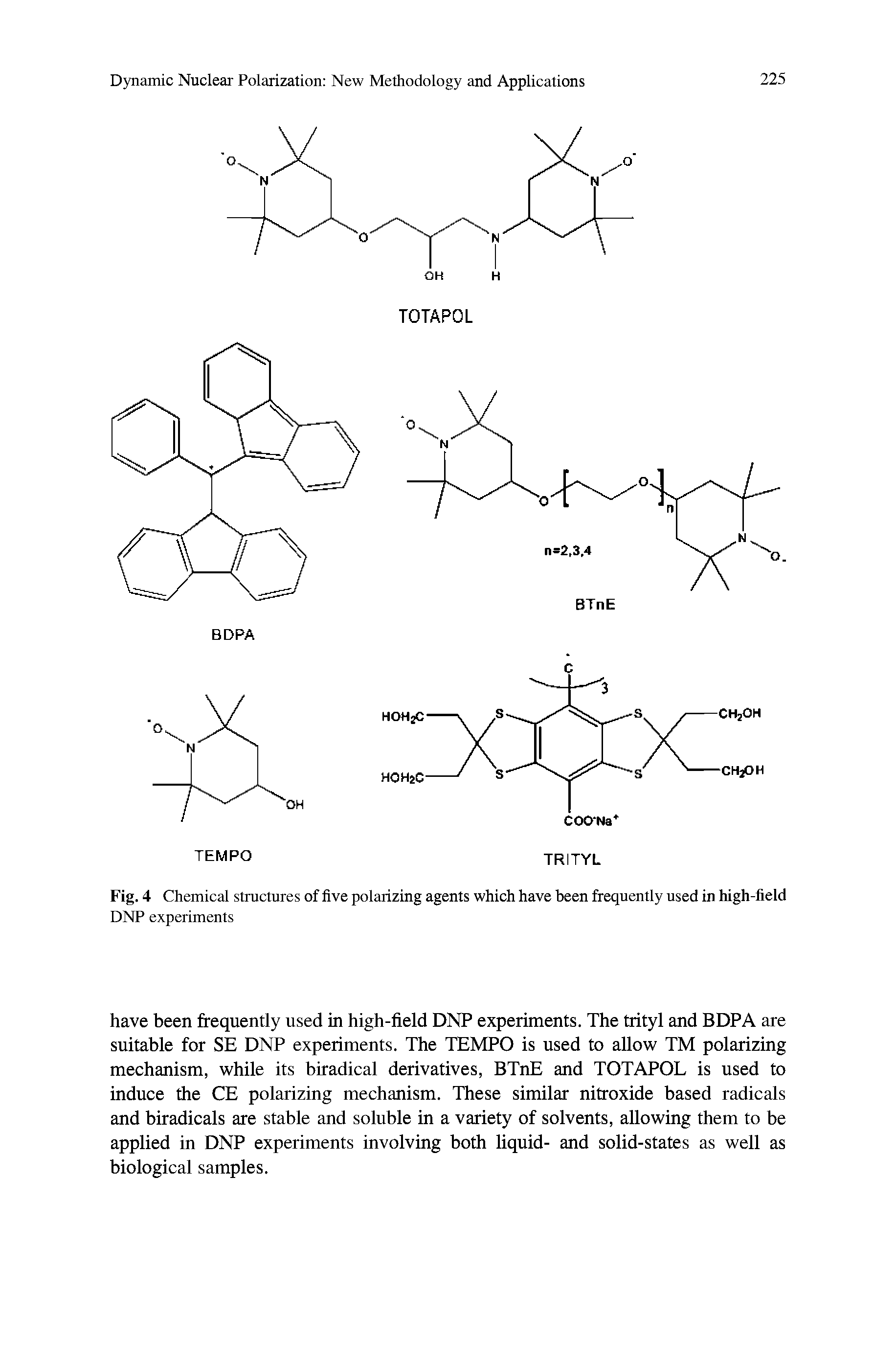 Fig. 4 Chemical structures of five polarizing agents which have been frequently used in high-field DNP experiments...