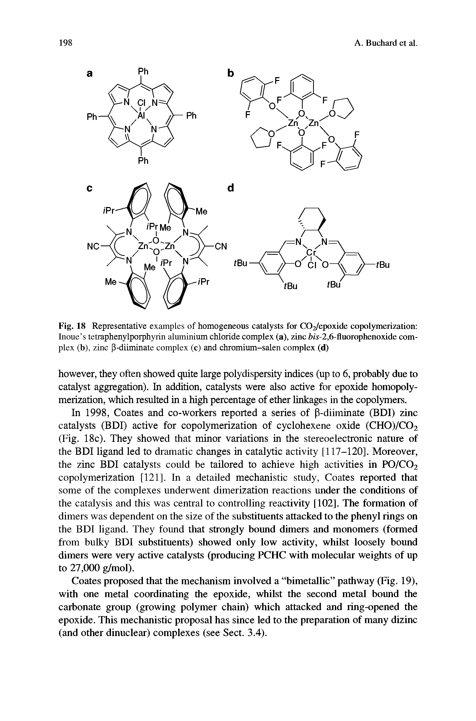 Fig. 18 Representative examples of homogeneous catalysts for CO epoxide copolymerization Inoue s tetraphenylporphyrin aluminium chloride complex (a), zinc hw-2,6-fluorophenoxide complex (b), zinc (3-diiminate complex (c) and chromium-salen complex (d)...
