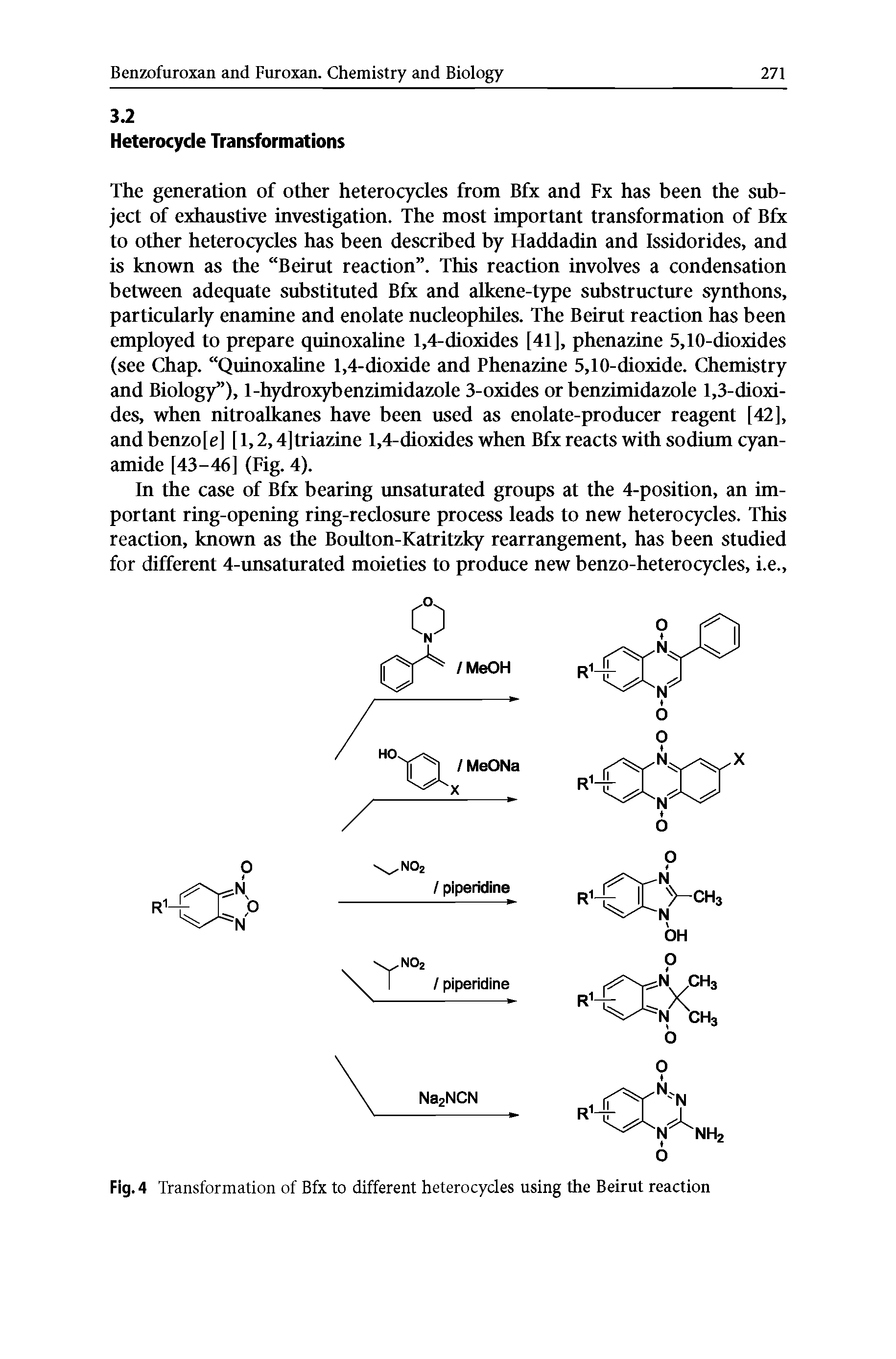 Fig. 4 Transformation of Bfx to different heterocycles using the Beirut reaction...
