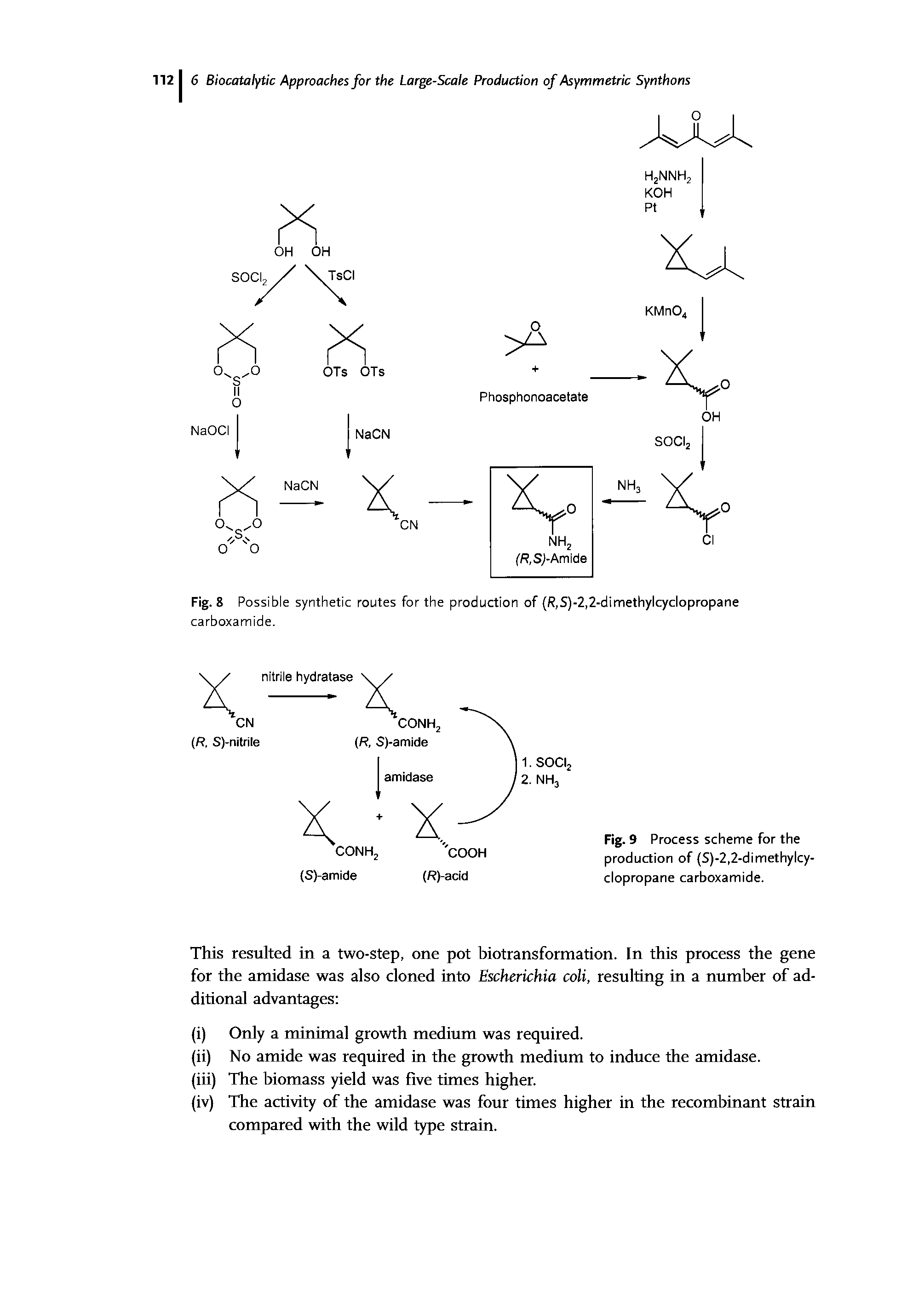 Fig. 9 Process scheme for the production of (S)-2,2-dimethylcy-clopropane carboxamide.