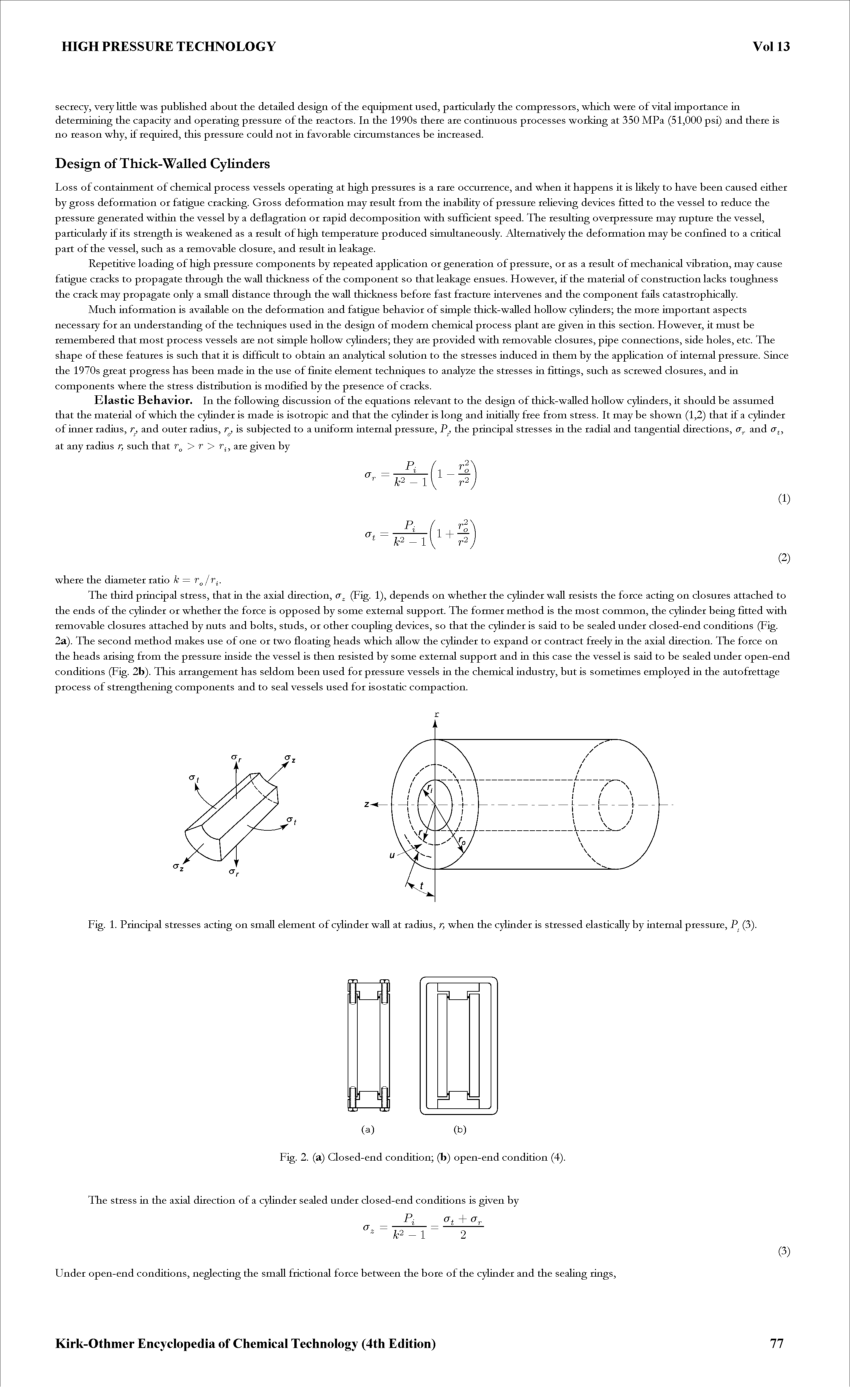 Fig. 1. Principal stresses acting on small element of cylinder waU at radius, r, when the cylinder is stressed elastically by internal pressure, (3).