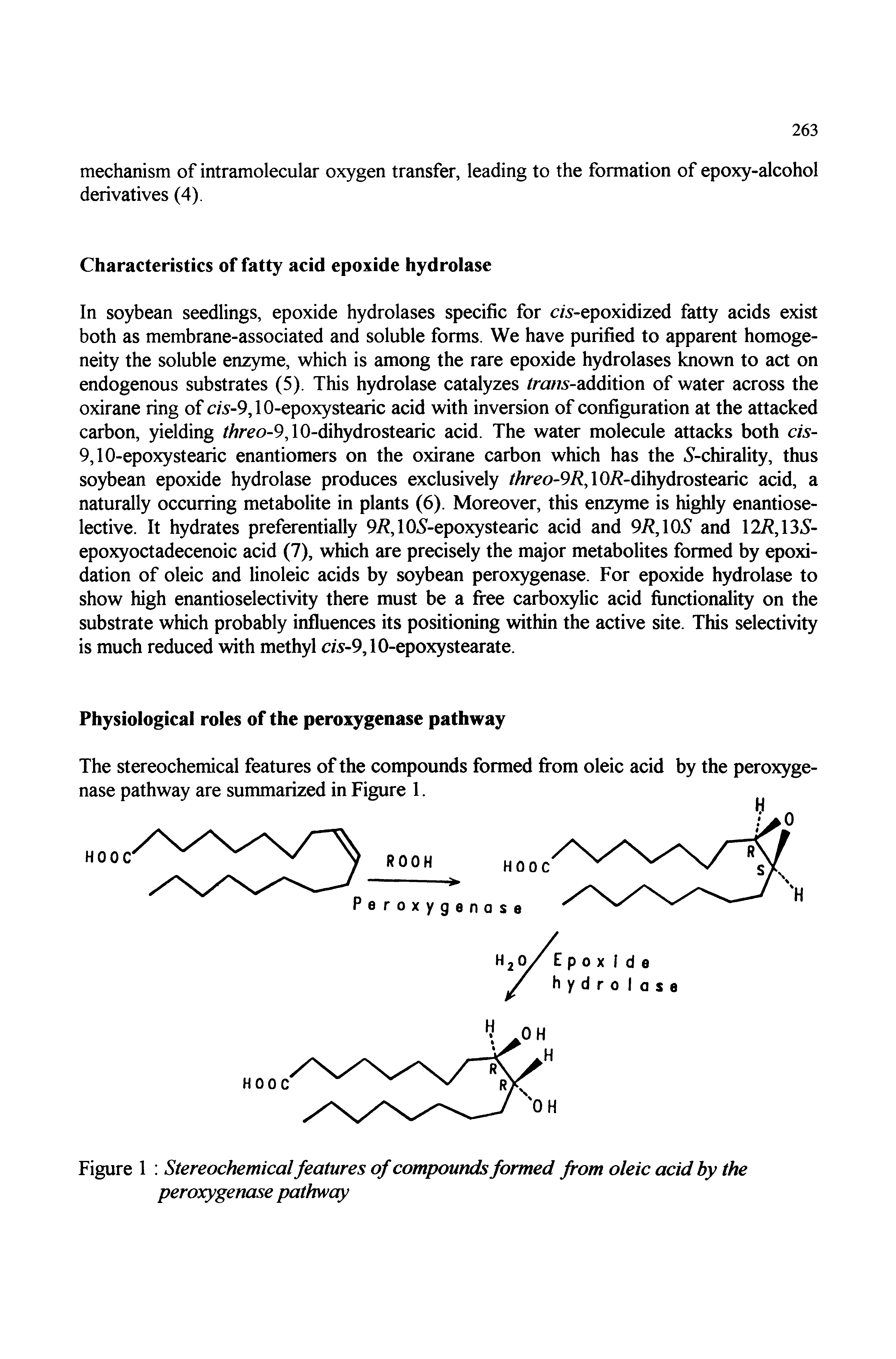 Figure 1 Stereochemical features of compounds formed from oleic acid by the peroxygenase pathway...