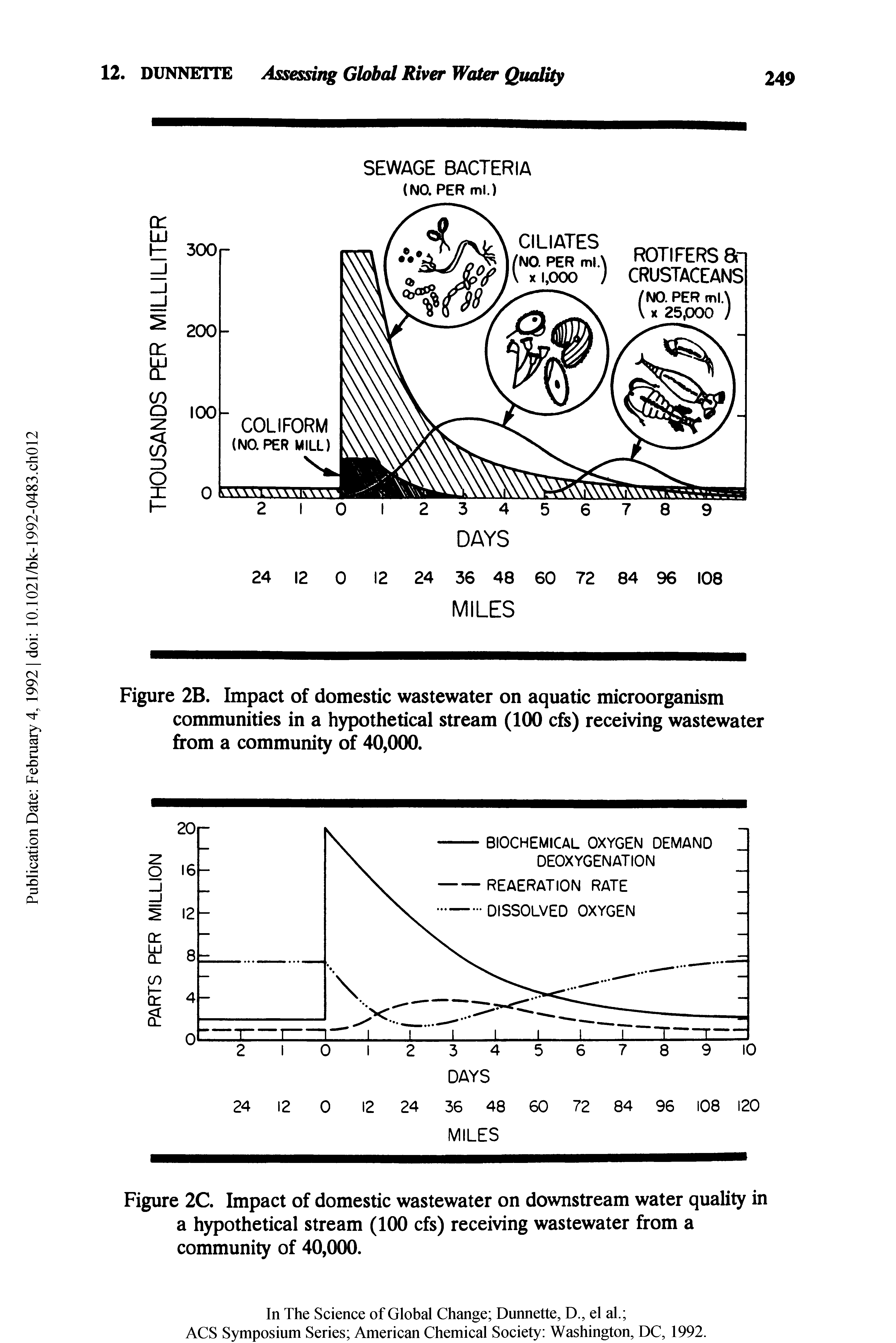 Figure 2C. Impact of domestic wastewater on downstream water quality in a hypothetical stream (100 cfs) receiving wastewater from a community of 40,000.