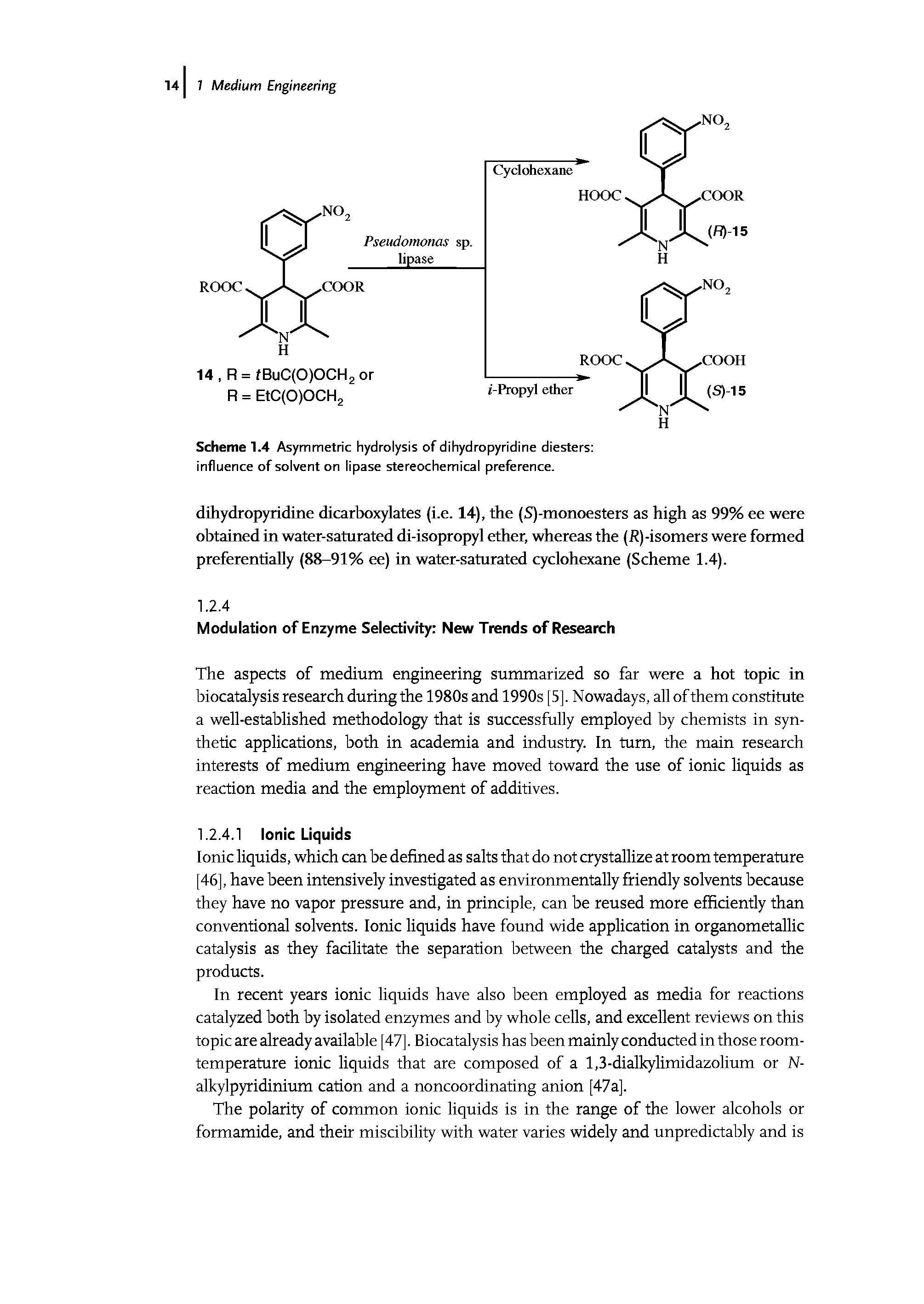 Scheme 1.4 Asymmetric hydrolysis of dihydropyridine diesters influence of solvent on lipase stereochemical preference.