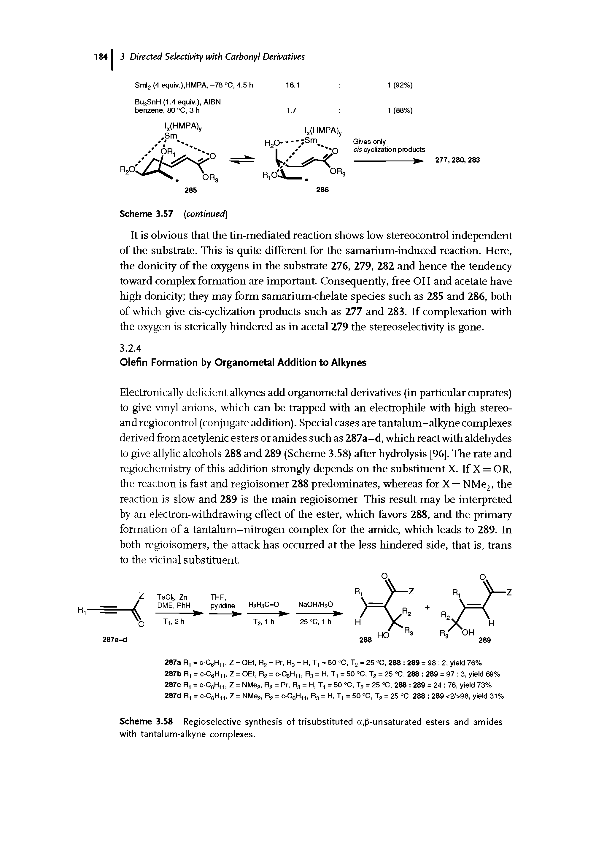 Scheme 3.58 Regioselective synthesis of trisubstituted a,(i-unsaturated esters and amides with tantalum-alkyne complexes.