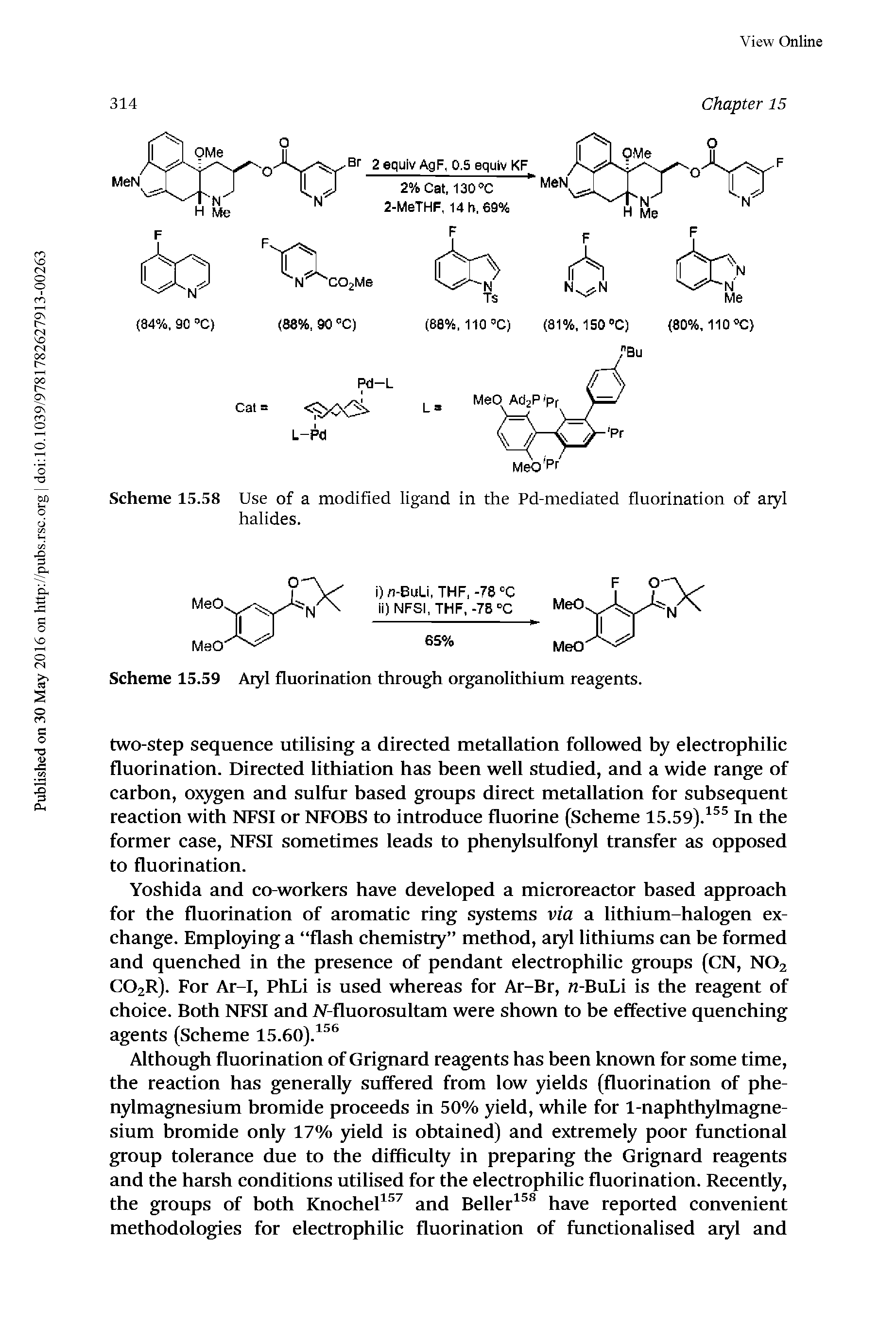 Scheme 15.59 Aryl fluorination through organolithium reagents.
