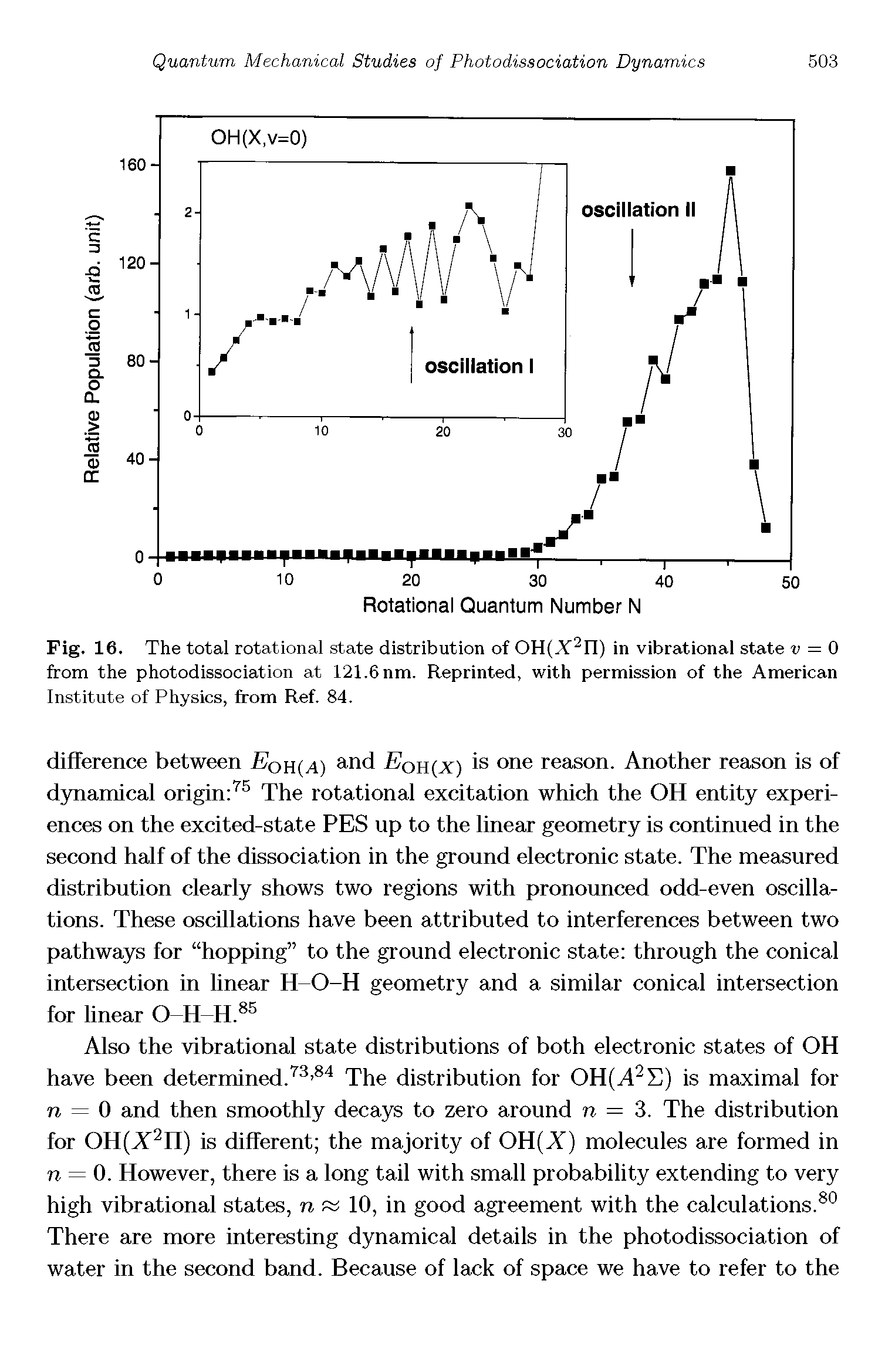 Fig. 16. The total rotational state distribution of OH(X n) in vibrational state i = 0 from the photodissociation at 121.6 nm. Reprinted, with permission of the American Institute of Physics, from Ref. 84.