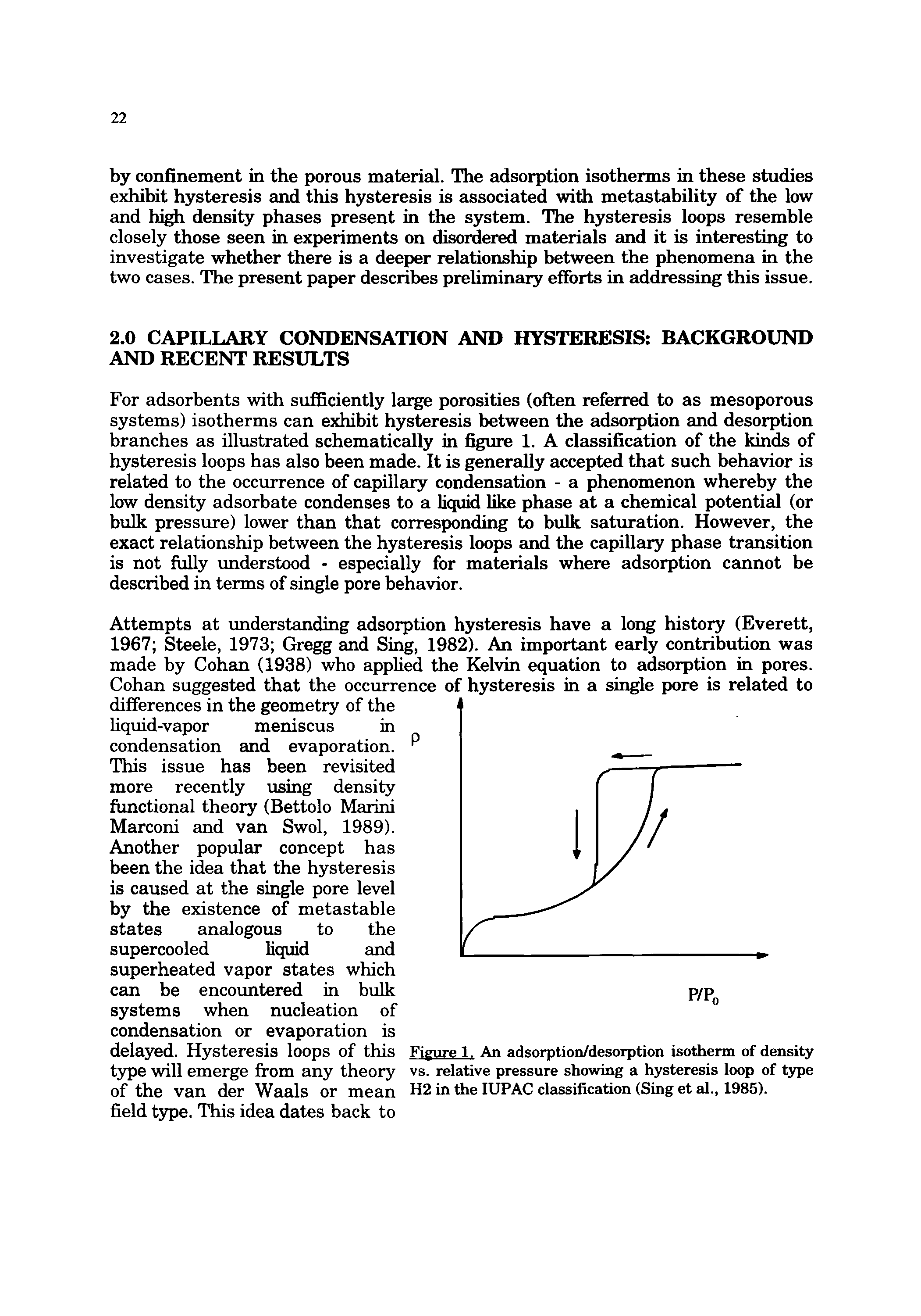 Figure 1. An adsorption/desorption isotherm of density vs. relative pressure showing a hysteresis loop of type H2 in the lUPAC classification (Sing et al., 1985).