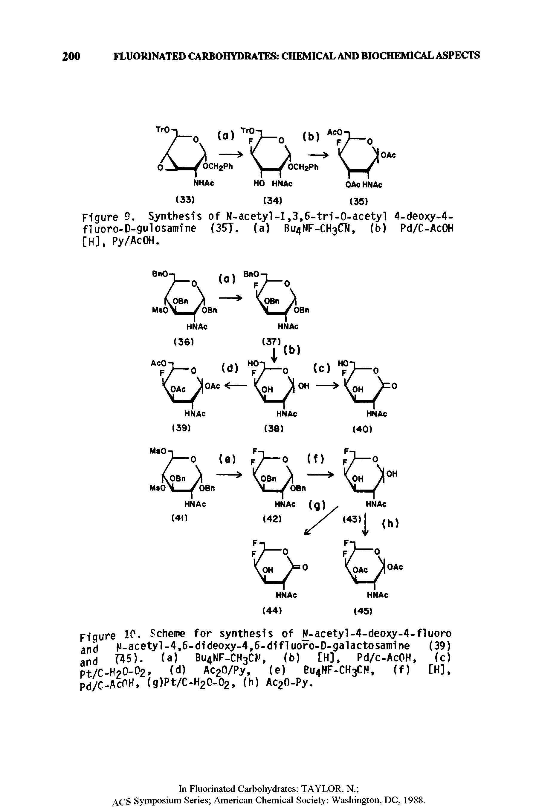 Figure 9. Synthesis of N-acety1-l,3,6-tri-O-acetyl 4-deoxy-4-fluoro-D-gulosamine (3ST. (a) Bu4)iF-CH3CM, (b) Pd/C-AcOH...