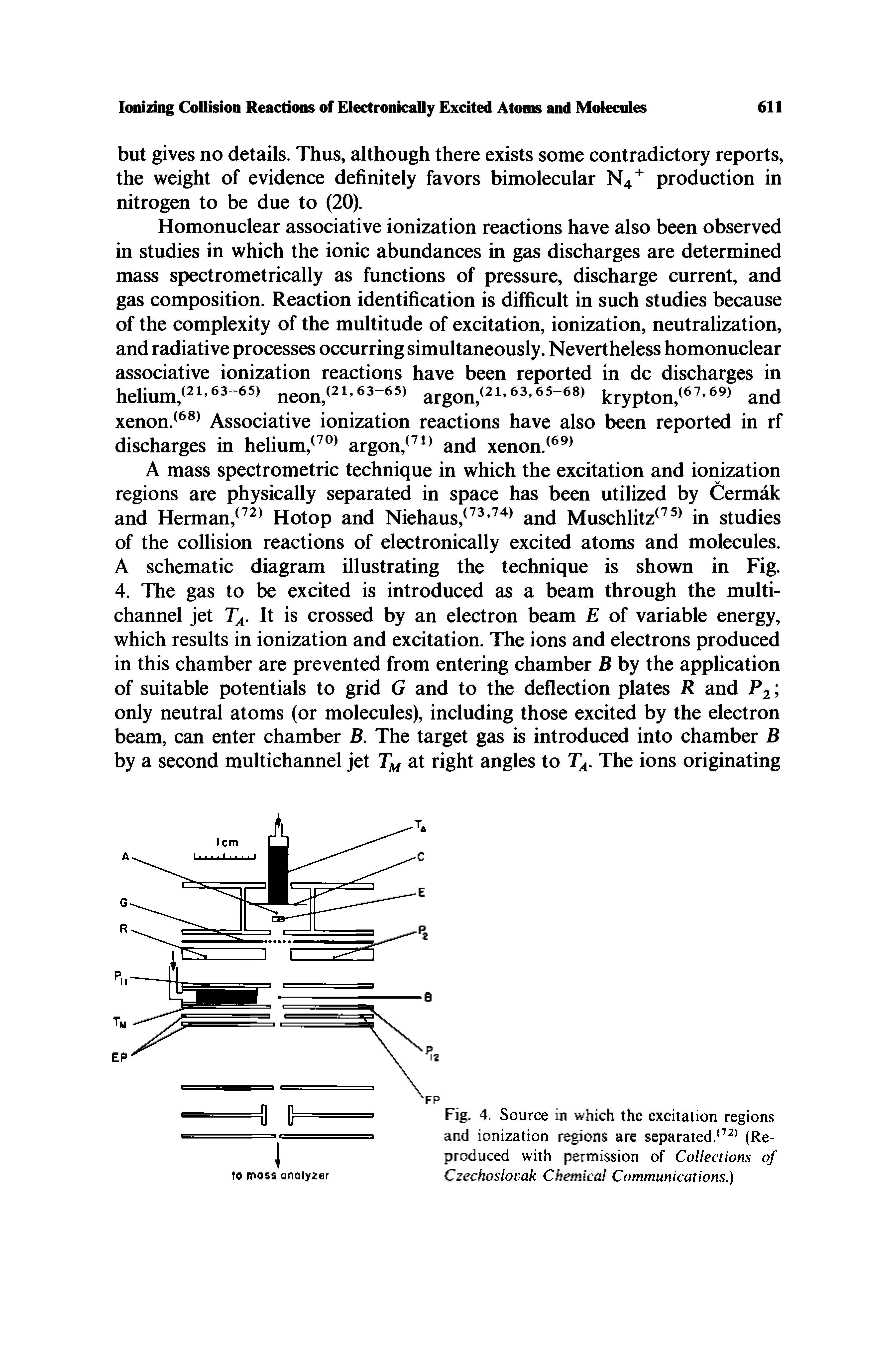 Fig. 4. Source in which the excitation regions and ionization regions are separated. (Reproduced with permission of Collections of Czechoslovak Chemical Communications.)...