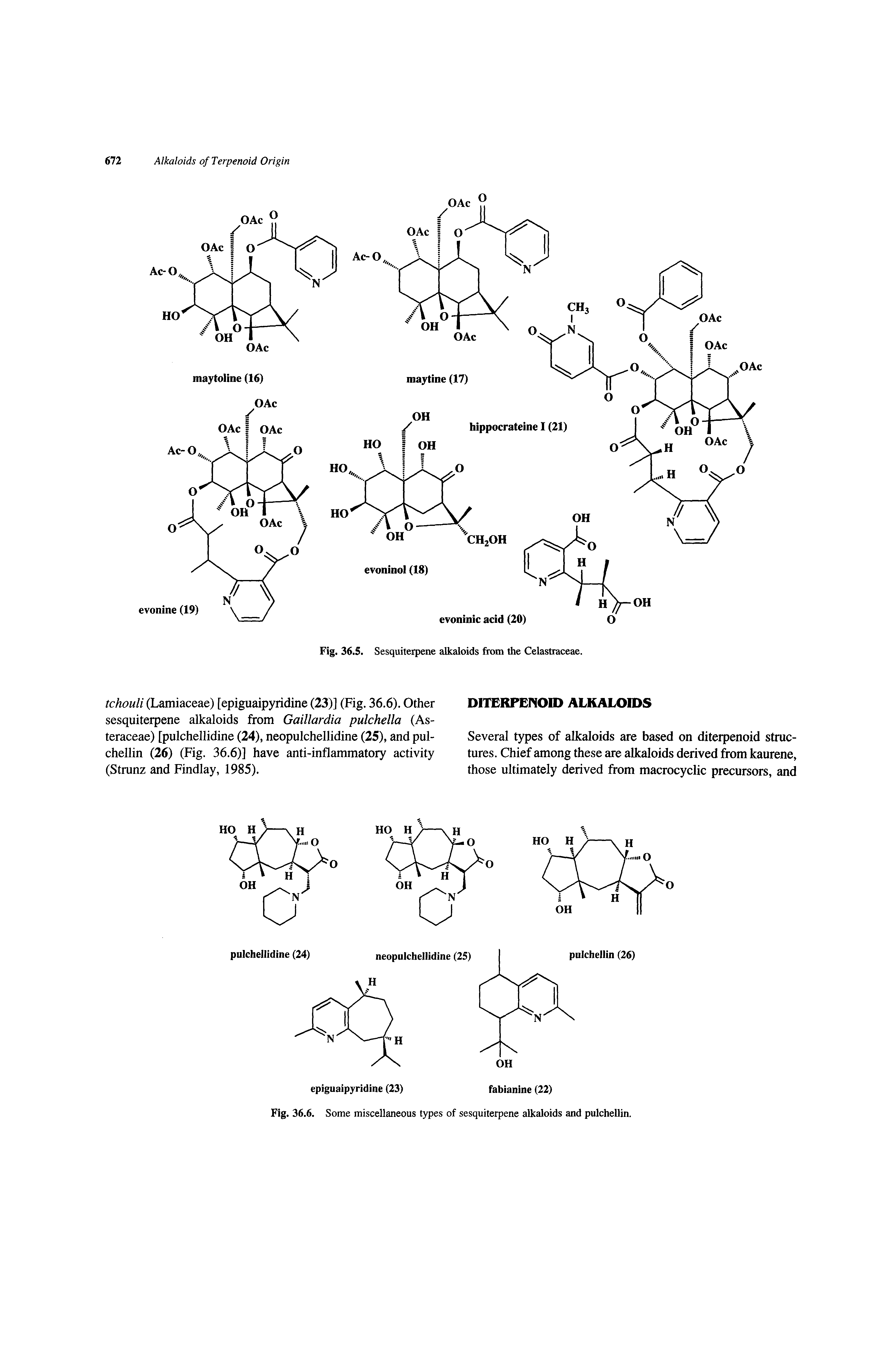 Fig. 36.6. Some miscellaneous types of sesquiterpene alkaloids and pulchellin.