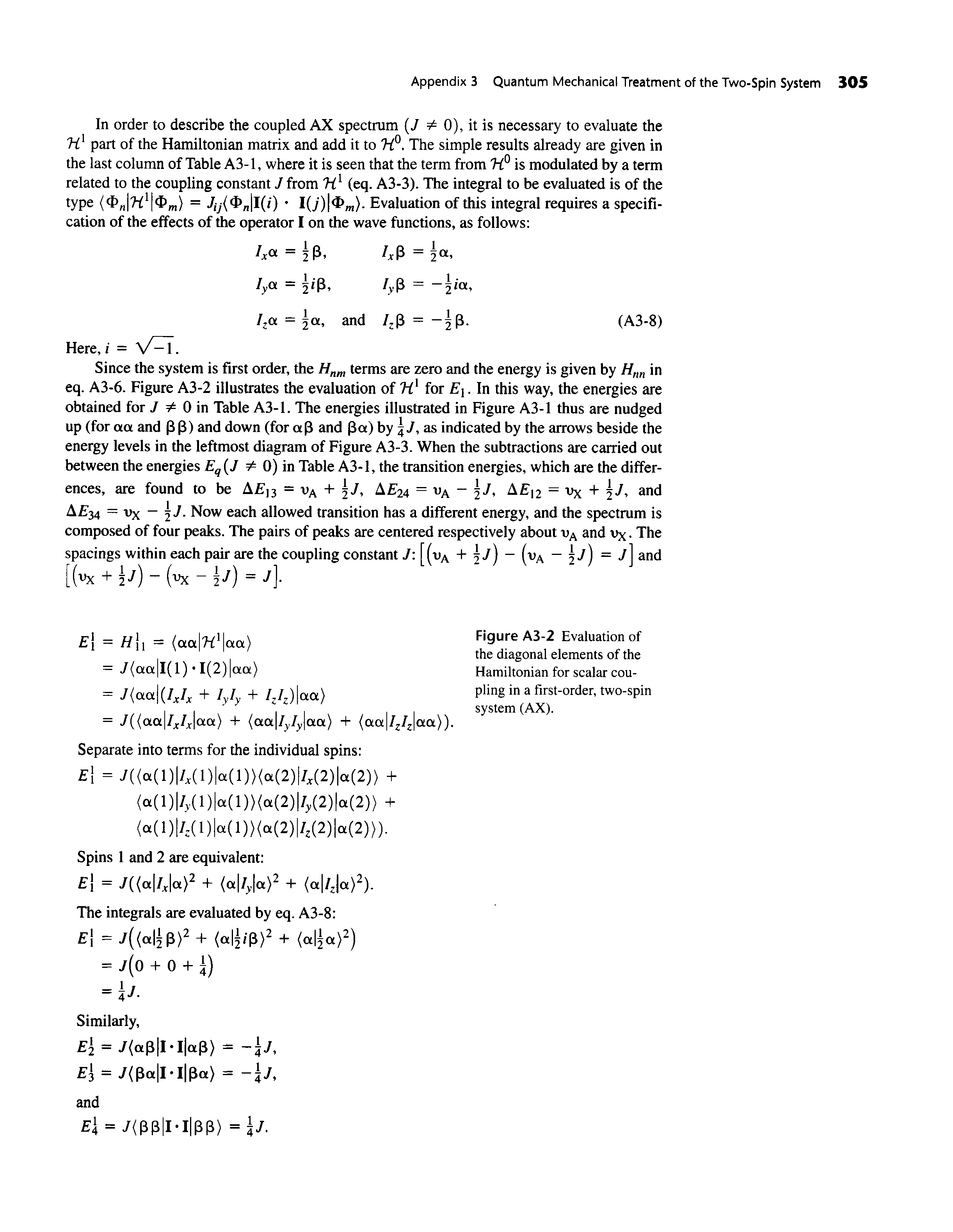 Figure A3 2 Evaluation of the diagonal elements of the Hamiltonian for scalar coupling in a first-order, two-spin system (AX).