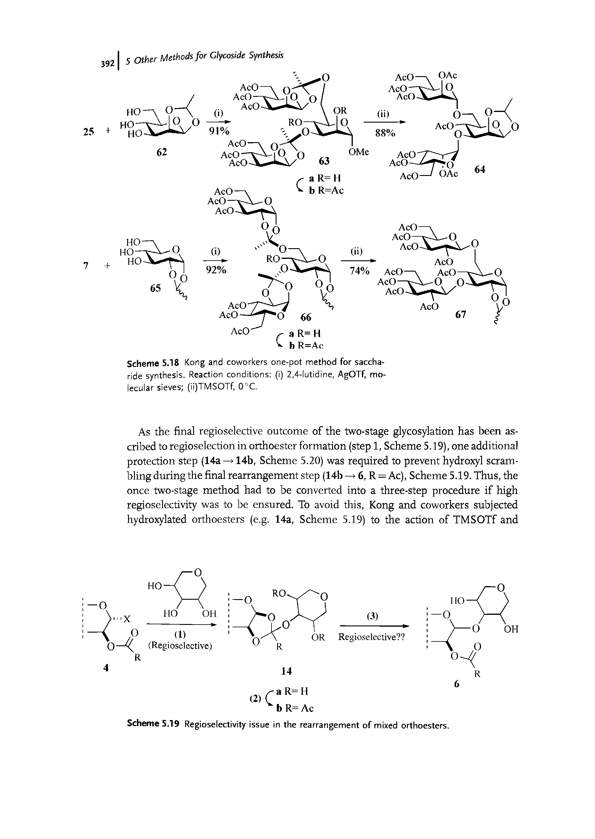 Scheme 5.18 Kong and coworkers one-pot method for saccharide synthesis. Reaction conditions (i) 2,4-lutidine, AgOTf, molecular sieves (ii)TMSOTf, 0°C.