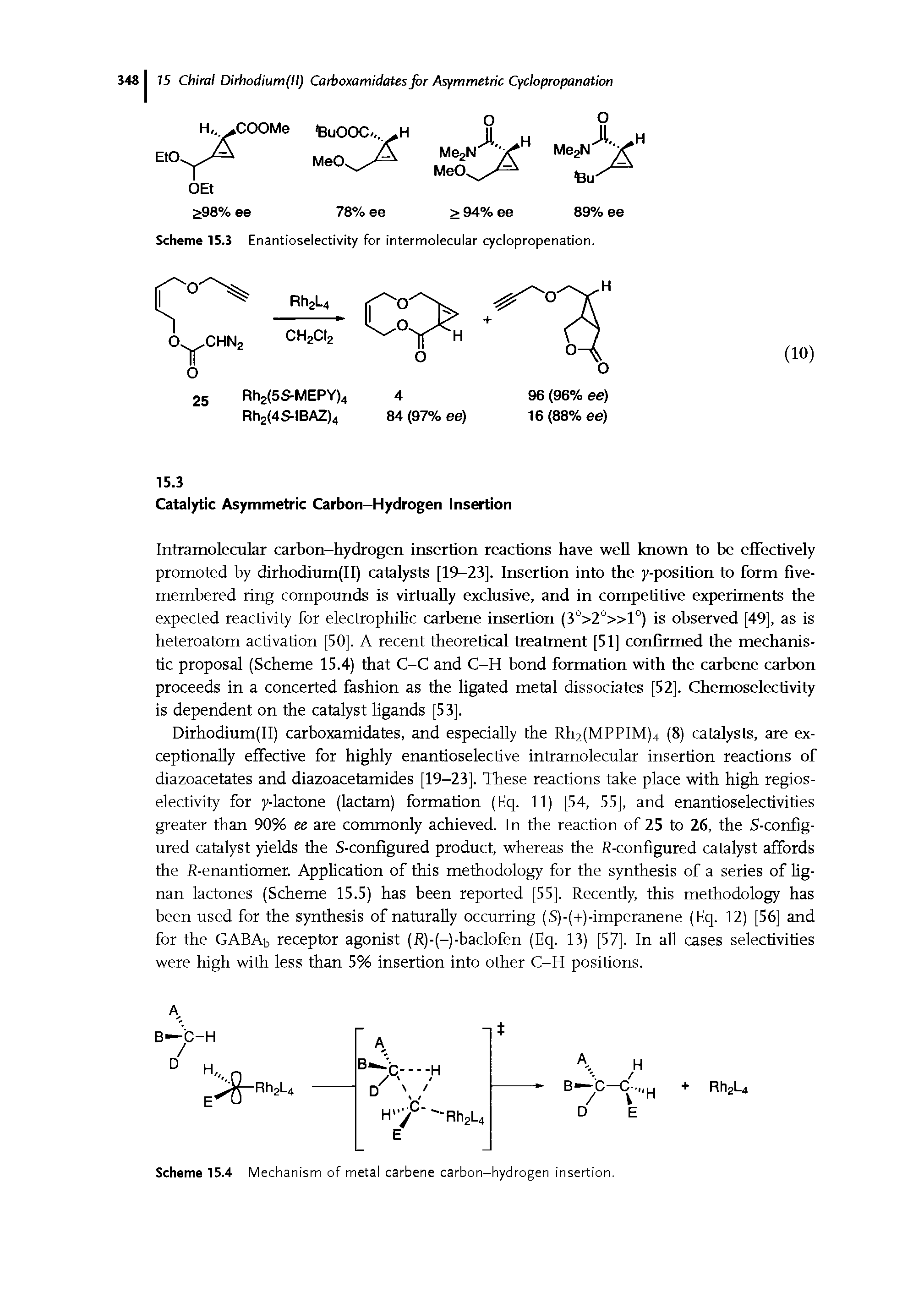 Scheme 15.4 Mechanism of metal carbene carbon-hydrogen insertion.