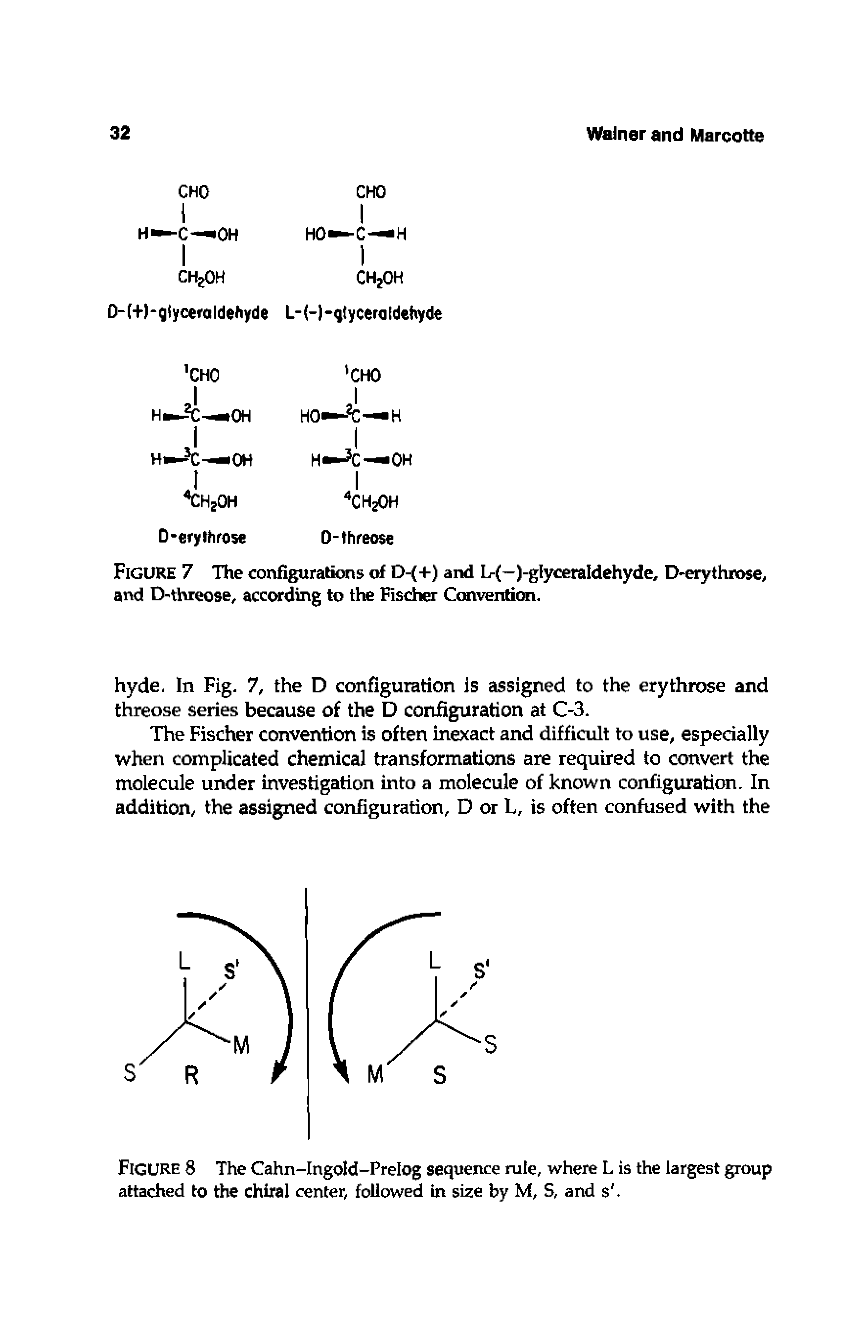 Figure 7 The configurations of D-(+) and L-(-)-gIyceraIdehyde, D-erythrose, and D threose, according to the Fischer Convention.
