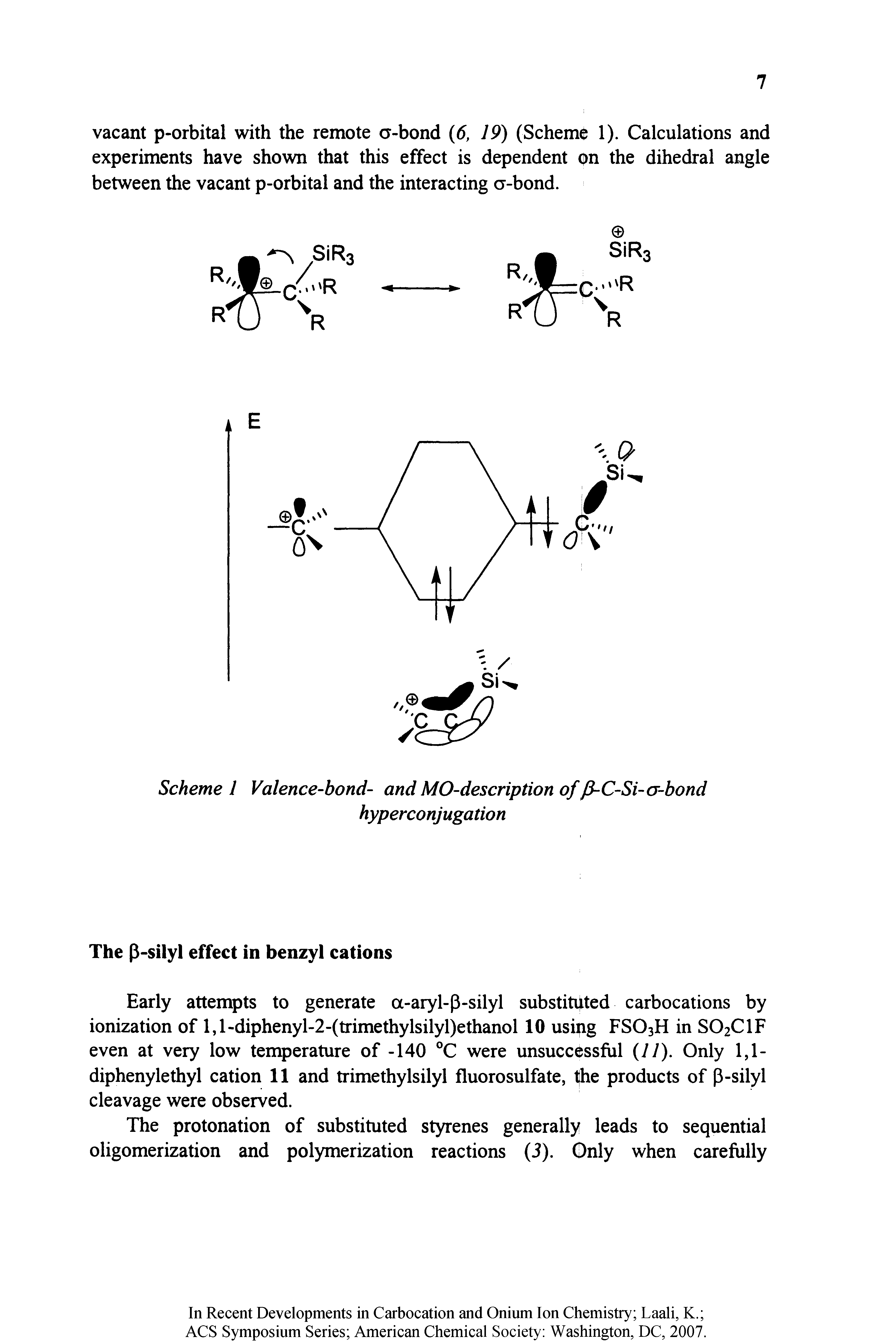 Scheme 1 Valence-bond- and MO-description of p-C-Si-a-bond hyperconjugation...