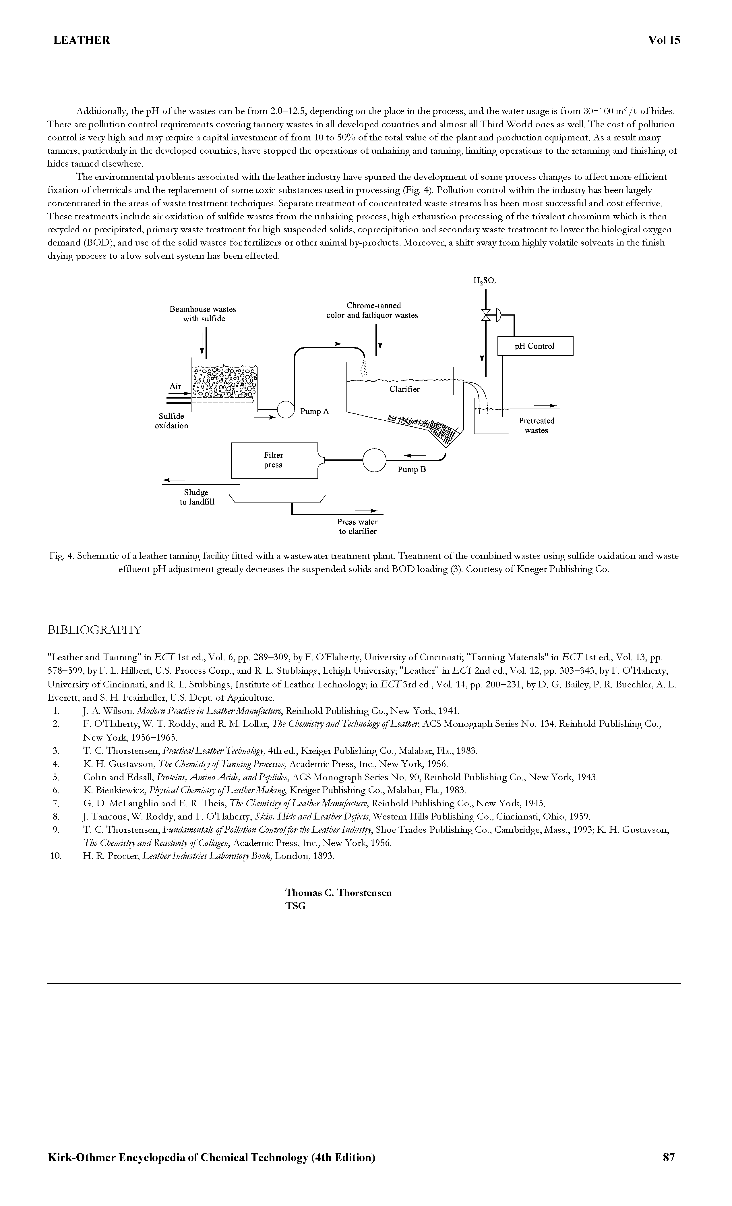 Fig. 4. Schematic of a leather tanning faciUty fitted with a wastewater treatment plant. Treatment of the combined wastes using sulfide oxidation and waste effluent pH adjustment greatiy decreases the suspended soHds and BOD loading (3). Courtesy of Krieger Publishing Co.