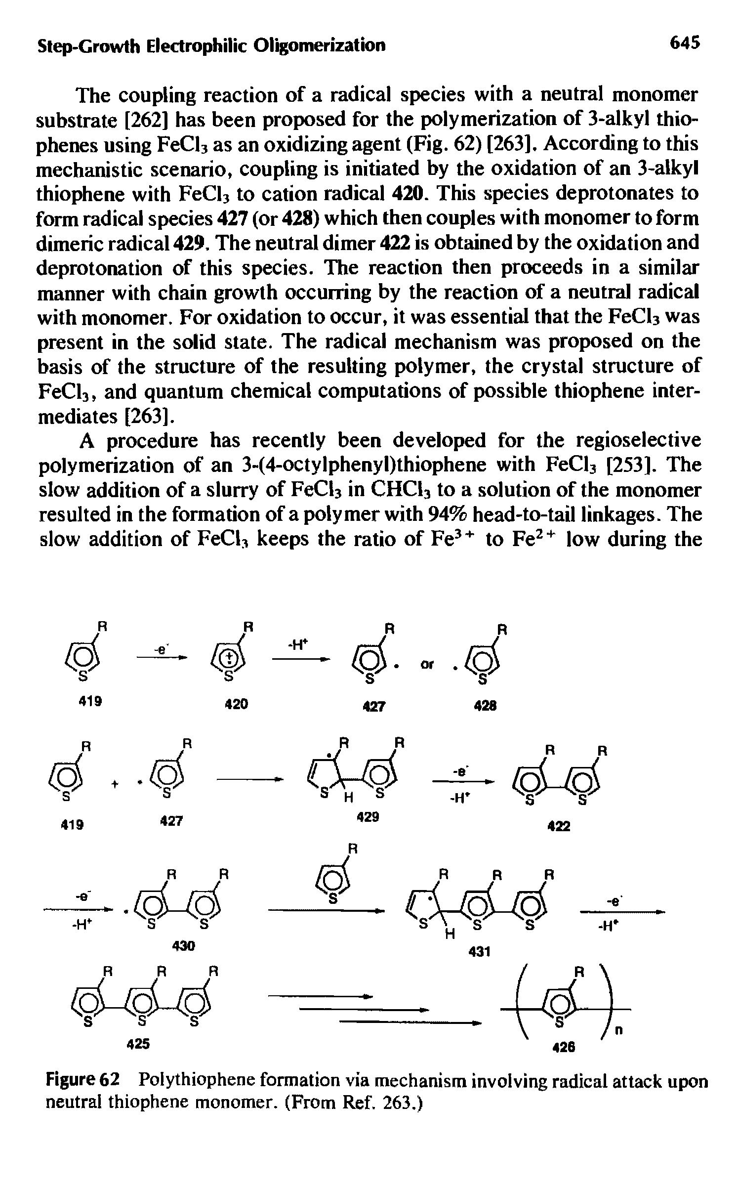 Figure 62 Polythiophene formation via mechanism involving radical attack upon neutral thiophene monomer. (From Ref. 263.)...