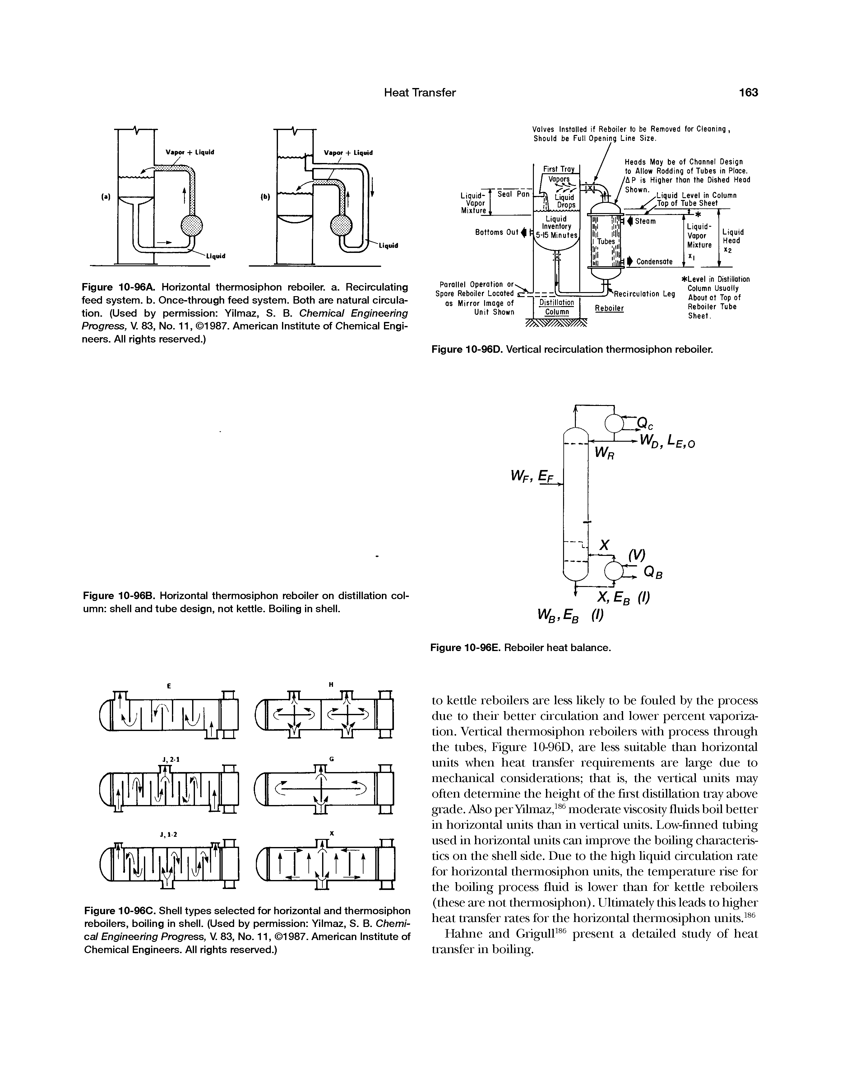Figure 10-96C. Shell types selected for horizontal and thermosiphon reboilers, boiling in shell. (Used by permission Yilmaz, S. B. Chemical Engineering Progress, V. 83, No. 11, 1987. American Institute of Chemical Engineers. All rights reserved.)...